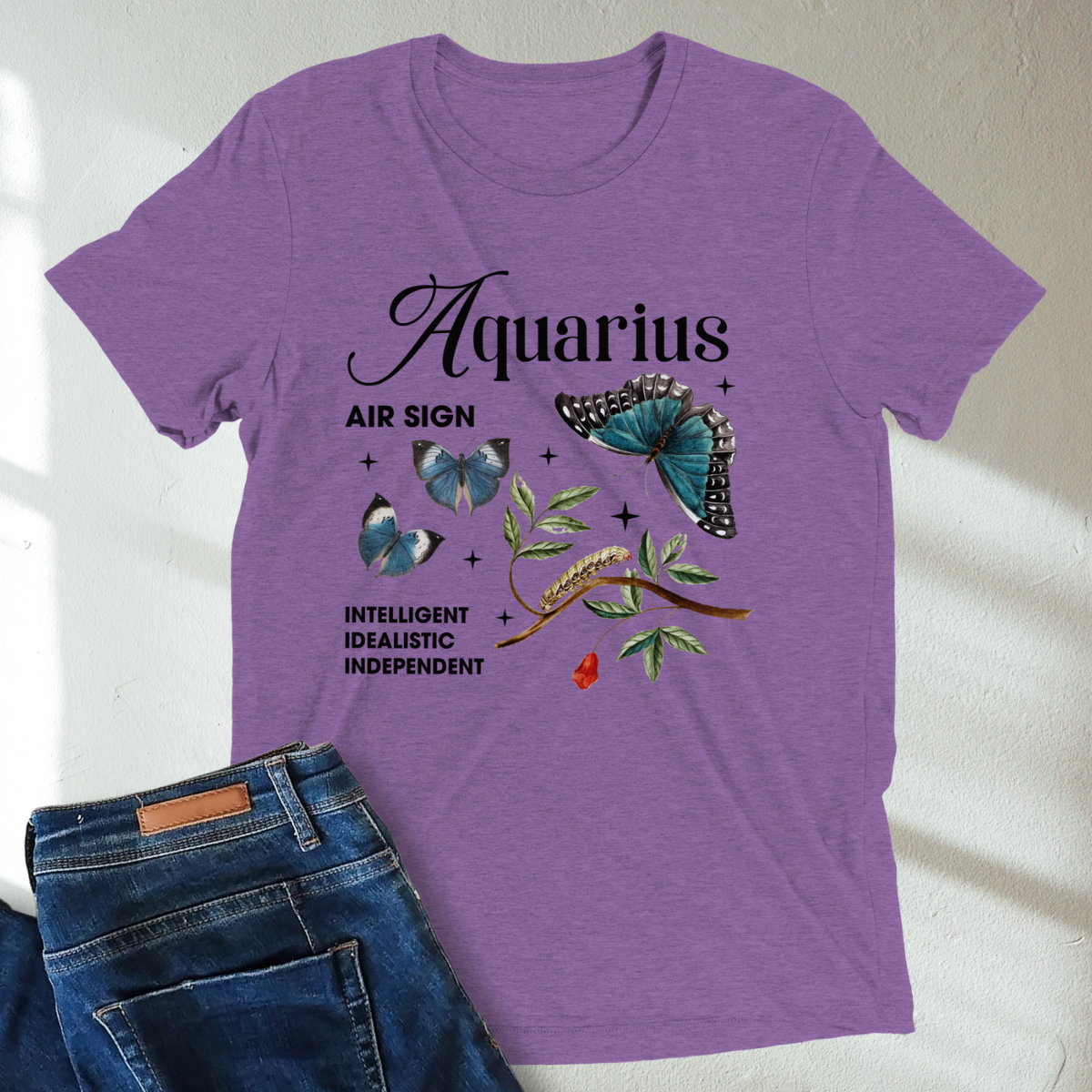 Aquarius Butterfly Zodiac Unisex T-Shirt : Soft Tri-Blend Unisex Astrology Shirt | Celestial Horoscope Tee