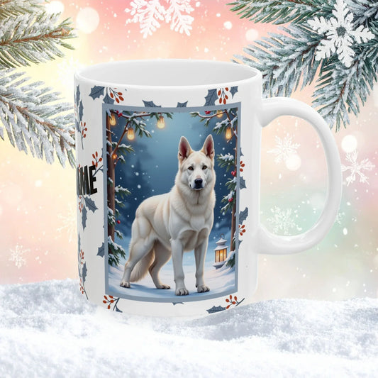 Shop our german shepherd white winter lodge mug featuring the 15oz style option from MySisterIsASurvivor.