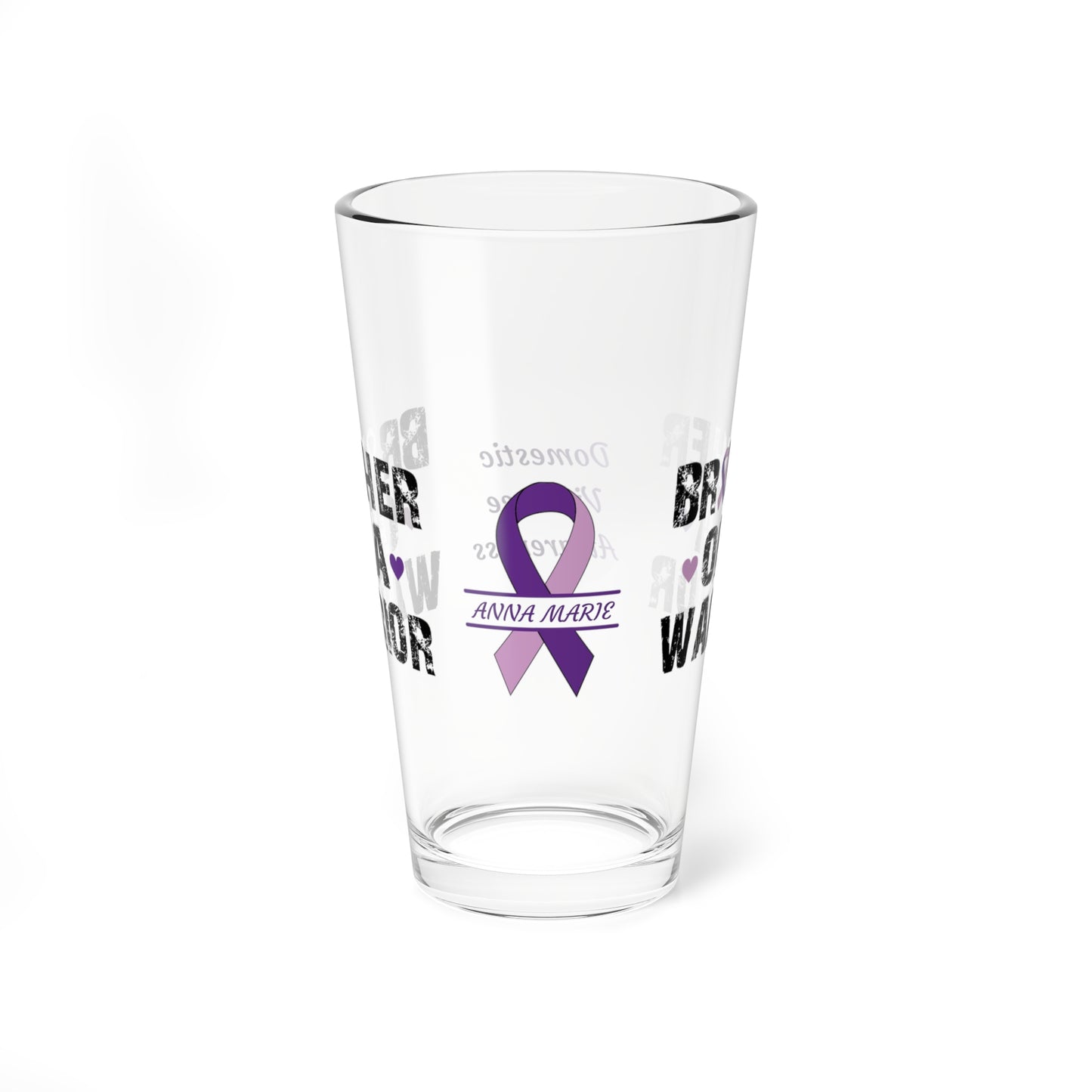 Brother of a Warrior: Personalized Domestic Violence Awareness Warrior Pint Glass - Proud Family Member