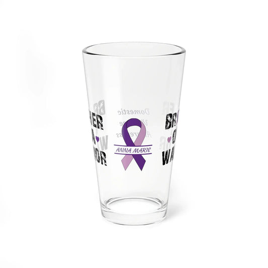 Shop our premium brother of a warrior domestic violence awareness pint glass 16oz from MySisterIsASurvivor.