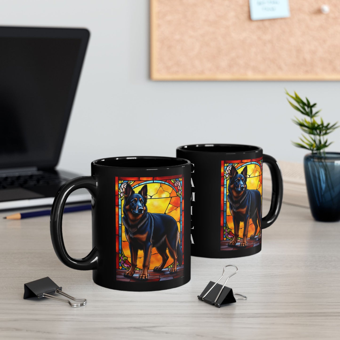 Black and red blanket German Shepherd name mug