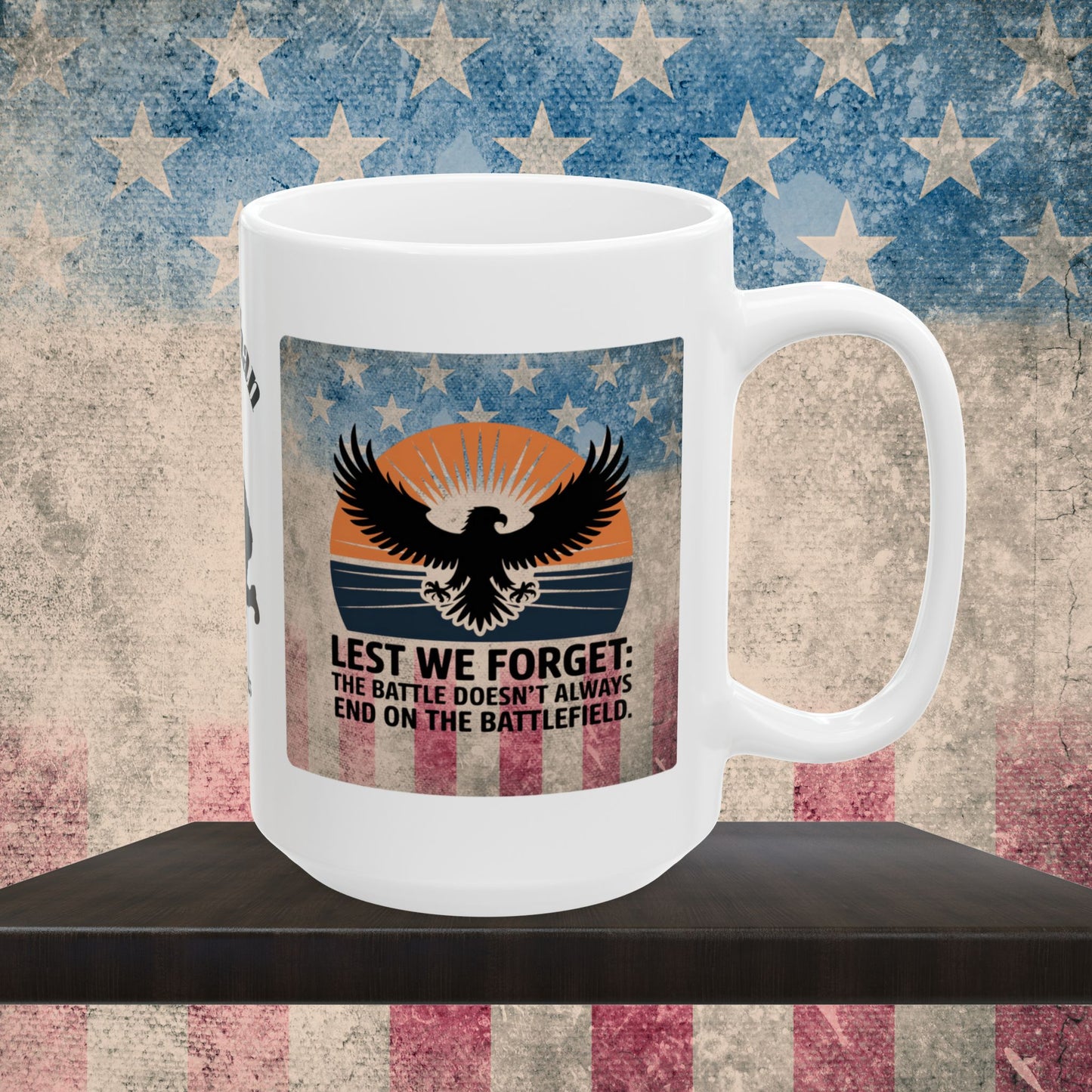 Personalized Memorial Day Mug - "Lest We Forget" PTSD Support Tribute
