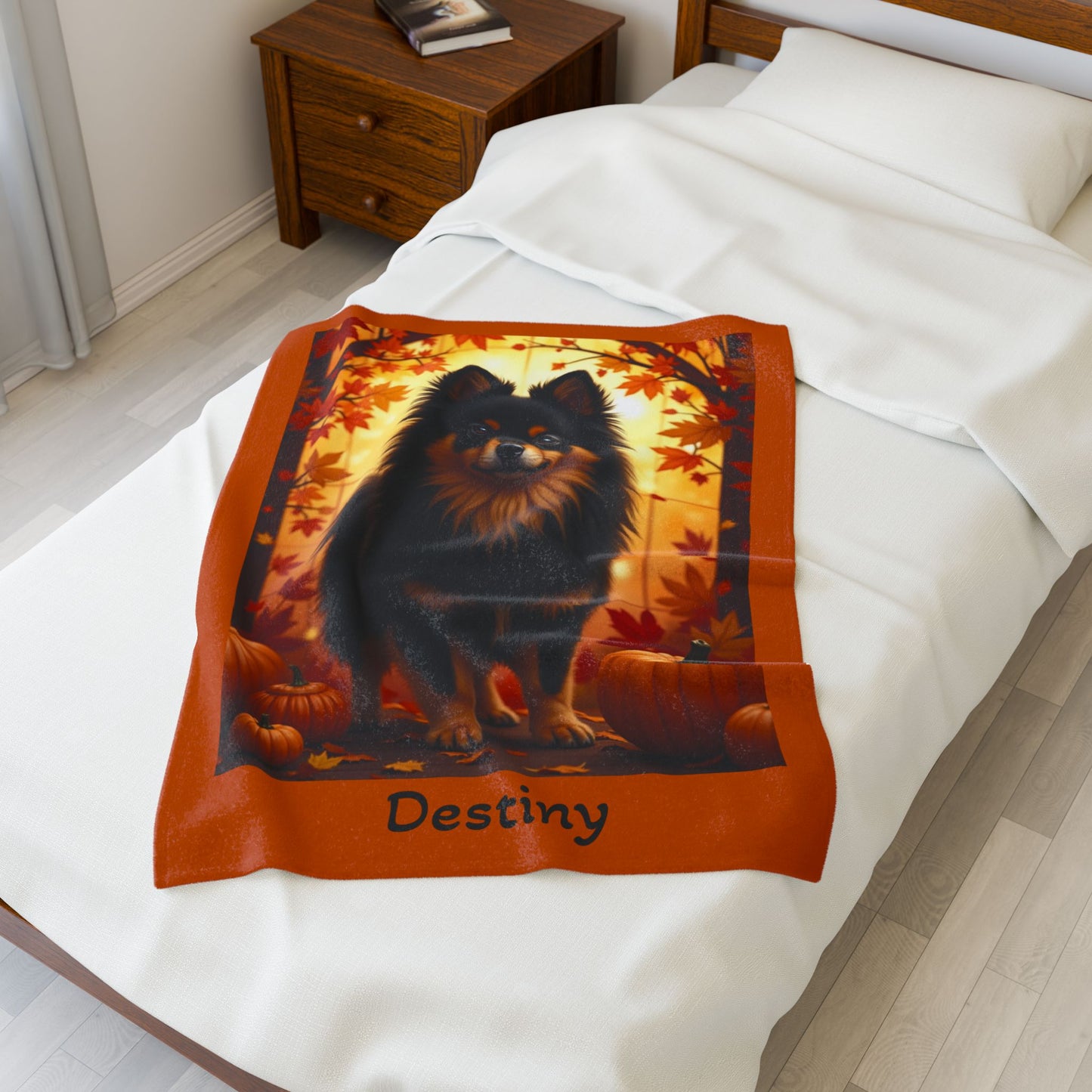 Pomeranian Black & Tan Coat Velveteen Blanket, Cozy Plush Dog Throw, Custom Pet Lover Gift