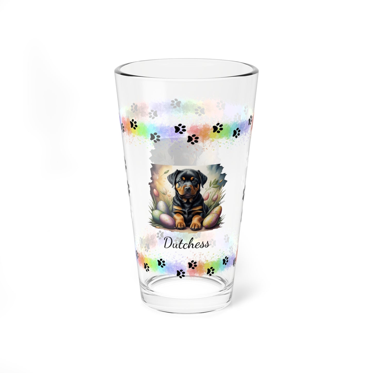 Rottweiler Personalized Easter Puppy 16oz Pint Glass - Custom Dog Design, Mental Health Gift, Easter Décor, and Festive Celebrations
