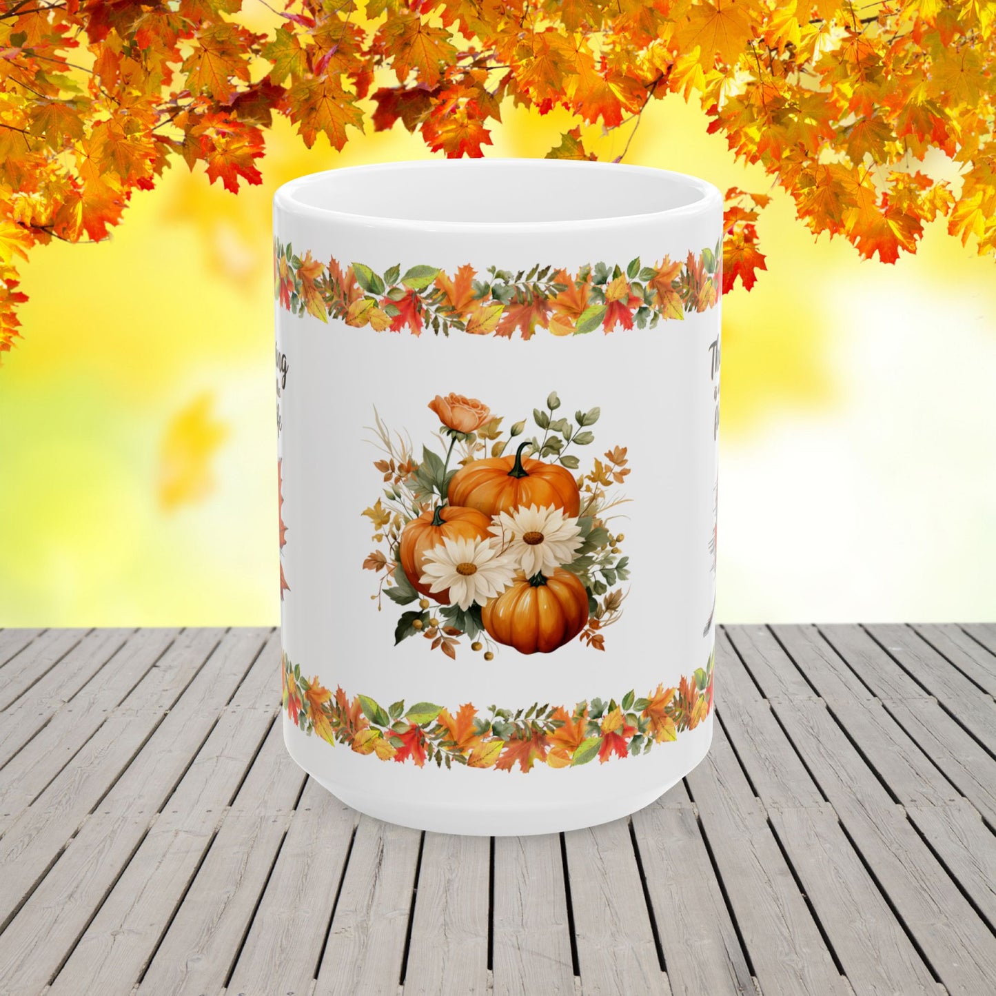 Thanksgiving Ceramic Mug with "Savor Life’s Flavors" for Enjoying Good Food and Gratitude