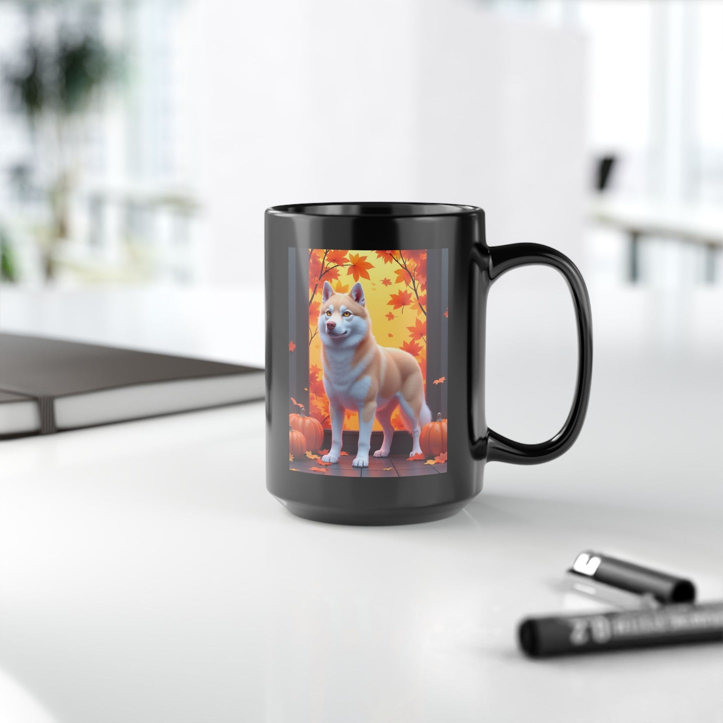 Siberian Husky Light Red (Amber Eyes) - Autumn coffee mug, custom dog lover gift for husky parents
