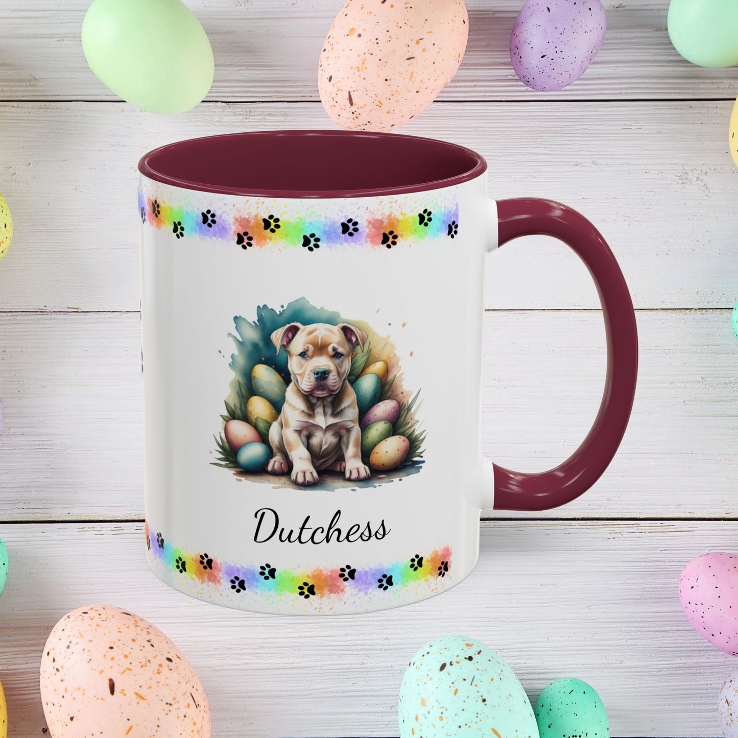 Pitbull Tan Easter puppy coffee mug, personalized cute dog coffee cup gift for mental health support and comfort
