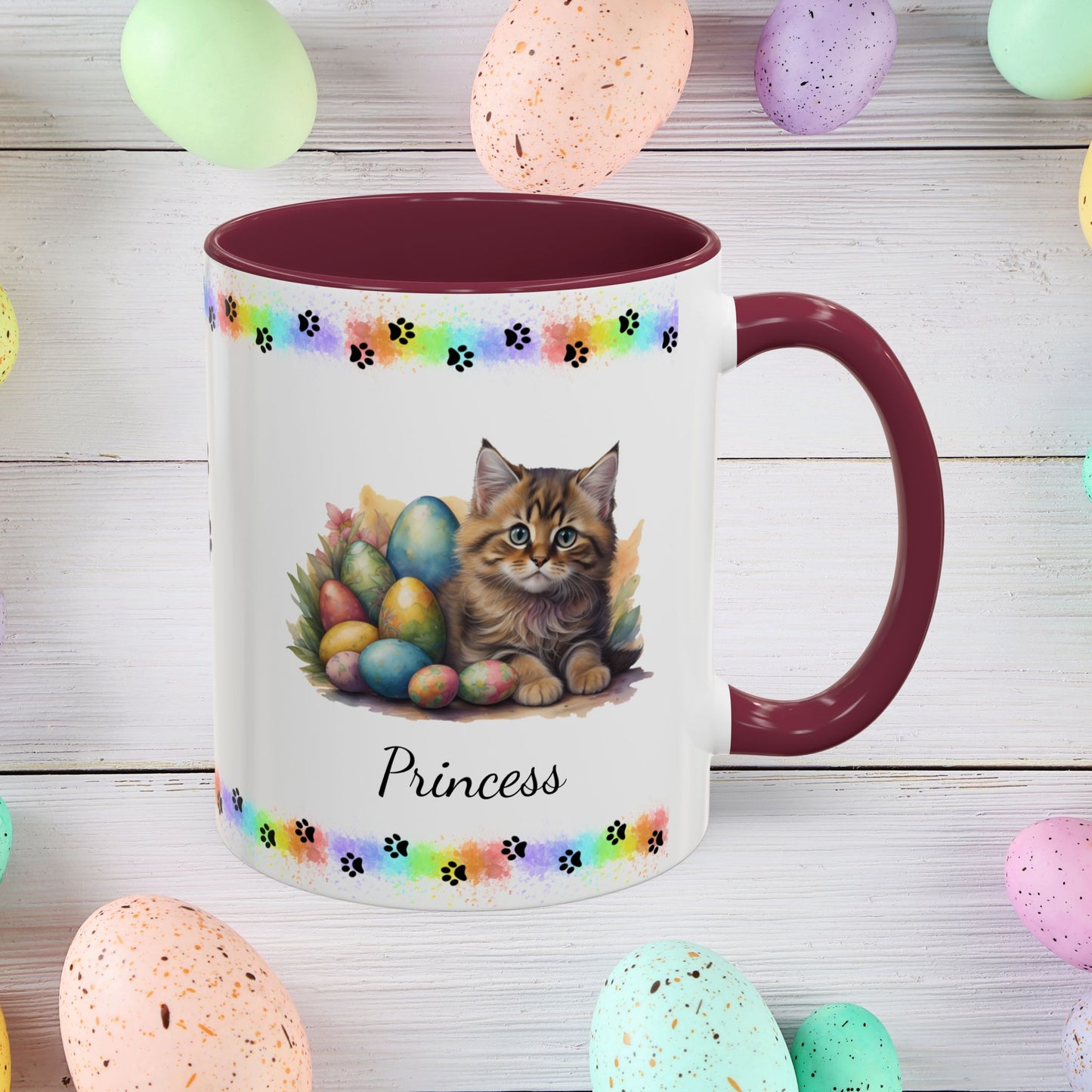 Siberian: Personalized Easter Kitten Coffee Mug - Adorable Cat Design, Mental Health Gift, 11oz & 15oz, 12 Color Choices, Easter Gifts & Décor