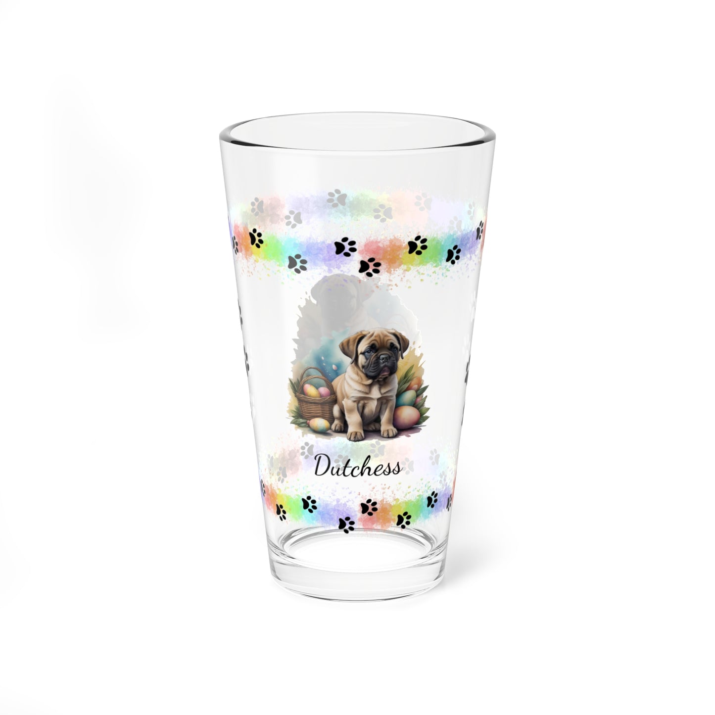 English Mastiff Personalized Easter Puppy 16oz Pint Glass - Custom Dog Design, Mental Health Gift, Easter Décor, and Festive Celebrations