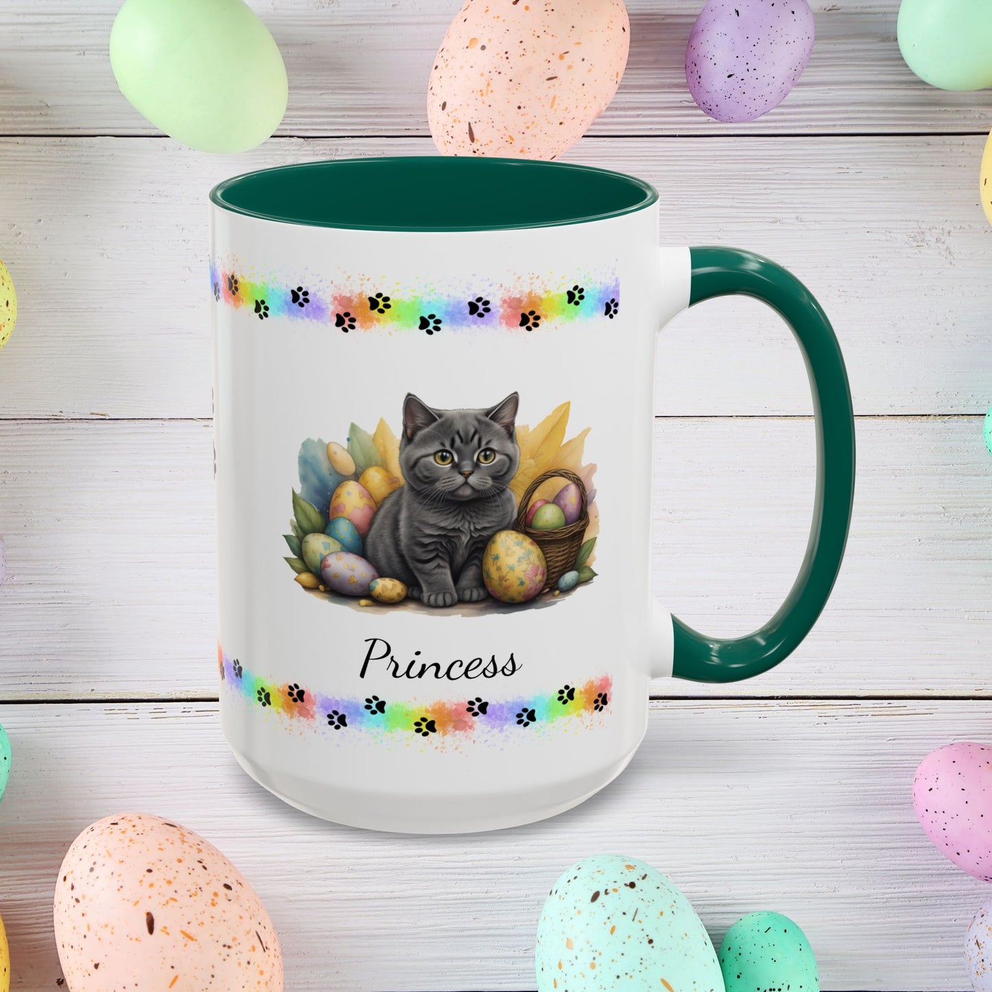 British Shorthair Easter coffee mug, personalized kitten design, cute cat gift for mental health awareness