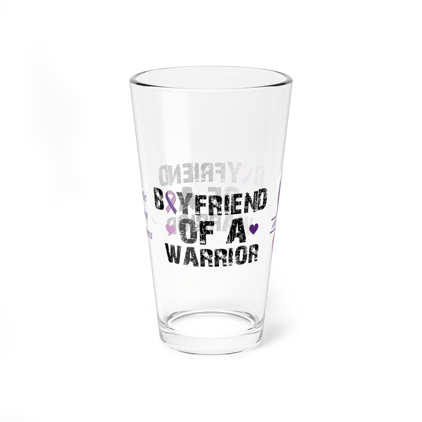 Boyfriend of a Warrior: Personalized Domestic Violence Awareness Warrior Pint Glass - Proud Family Member