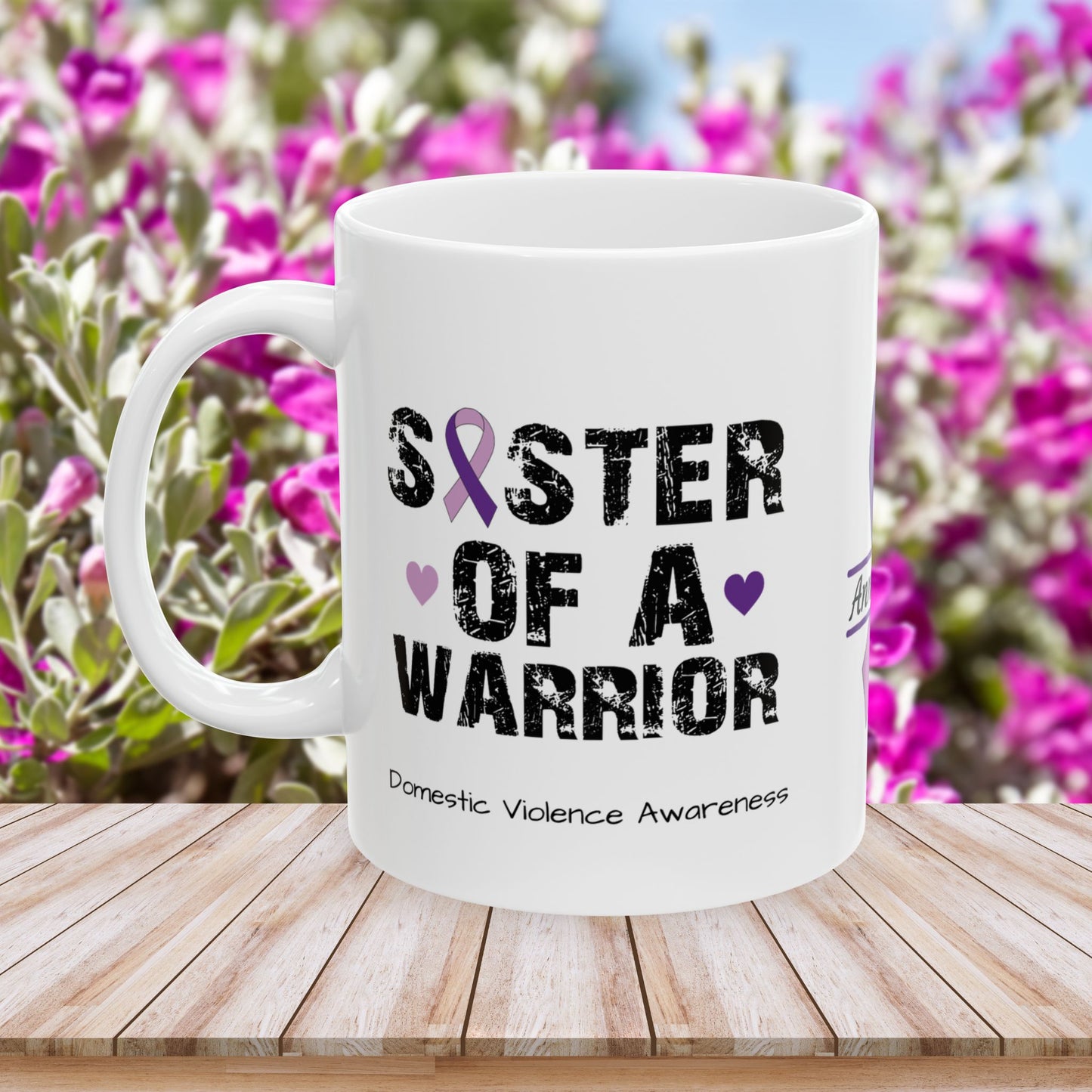 Sister of a Warrior mug - DV awareness mug with personalized support and strength theme