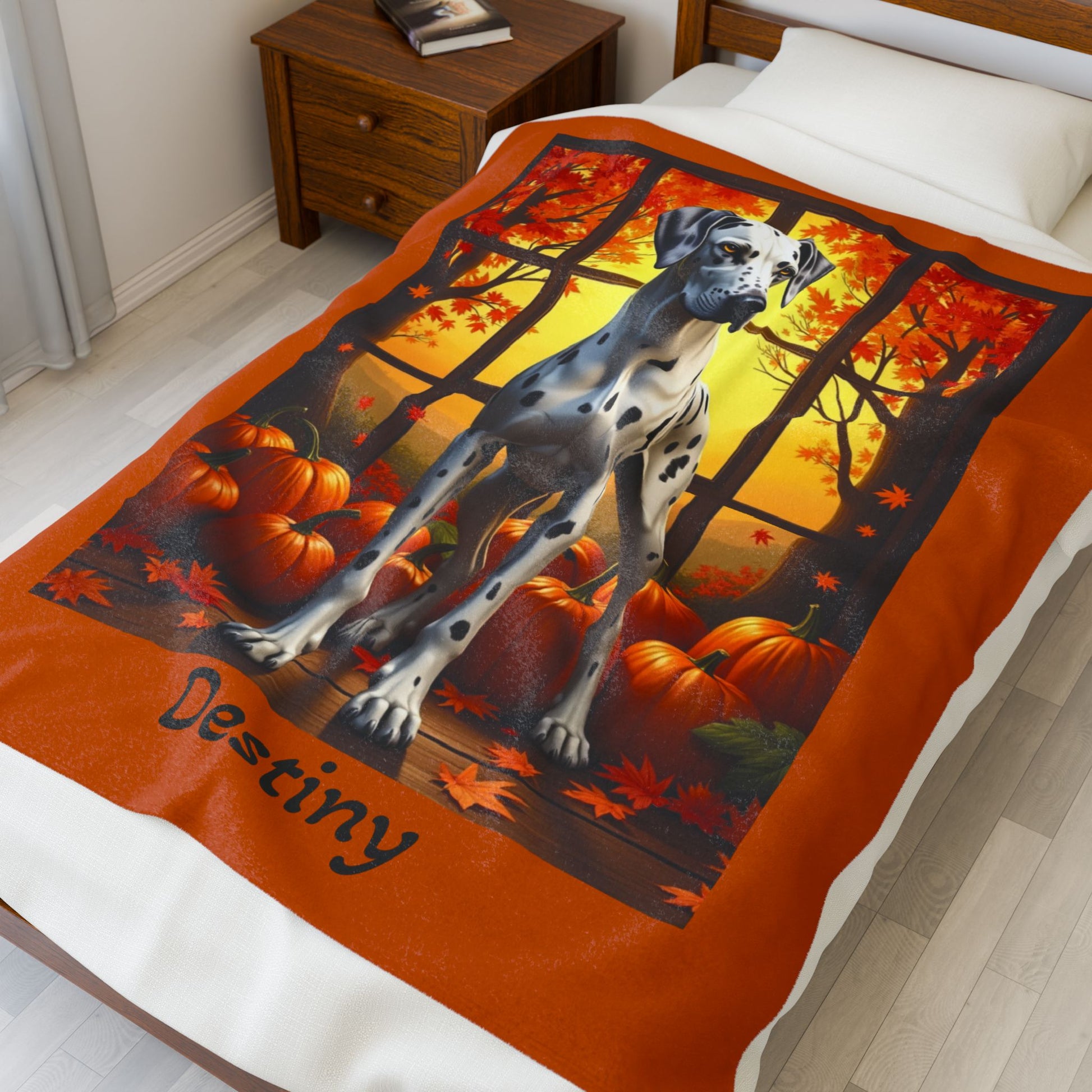 Great Dane Harlequin Coat Velveteen Plush Blanket, Soft Plush Dog Throw, Gentle Giant Fans