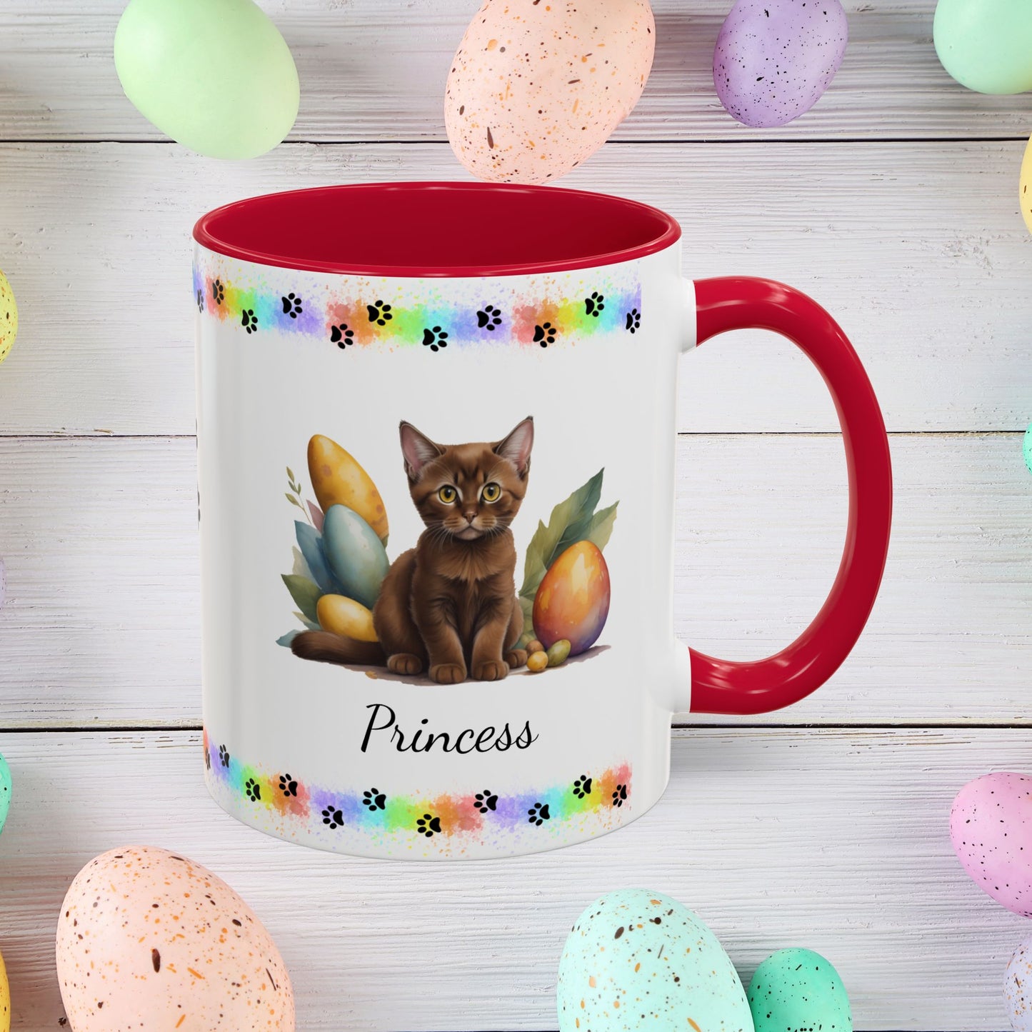 Burmese cute kitten Easter coffee mug, personalized cat gift, mental health support and festive drinkware