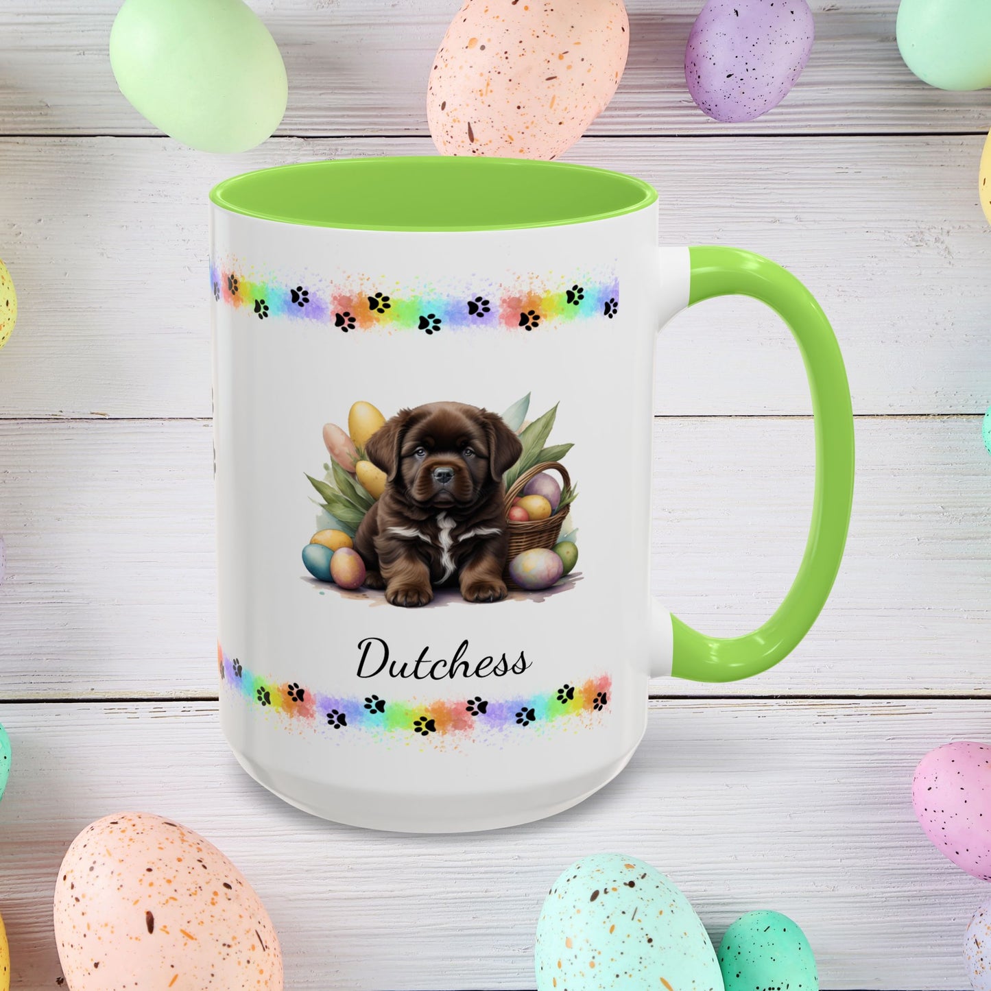 Newfoundland Brown Easter puppy coffee mug, personalized cute dog coffee cup gift for mental health support