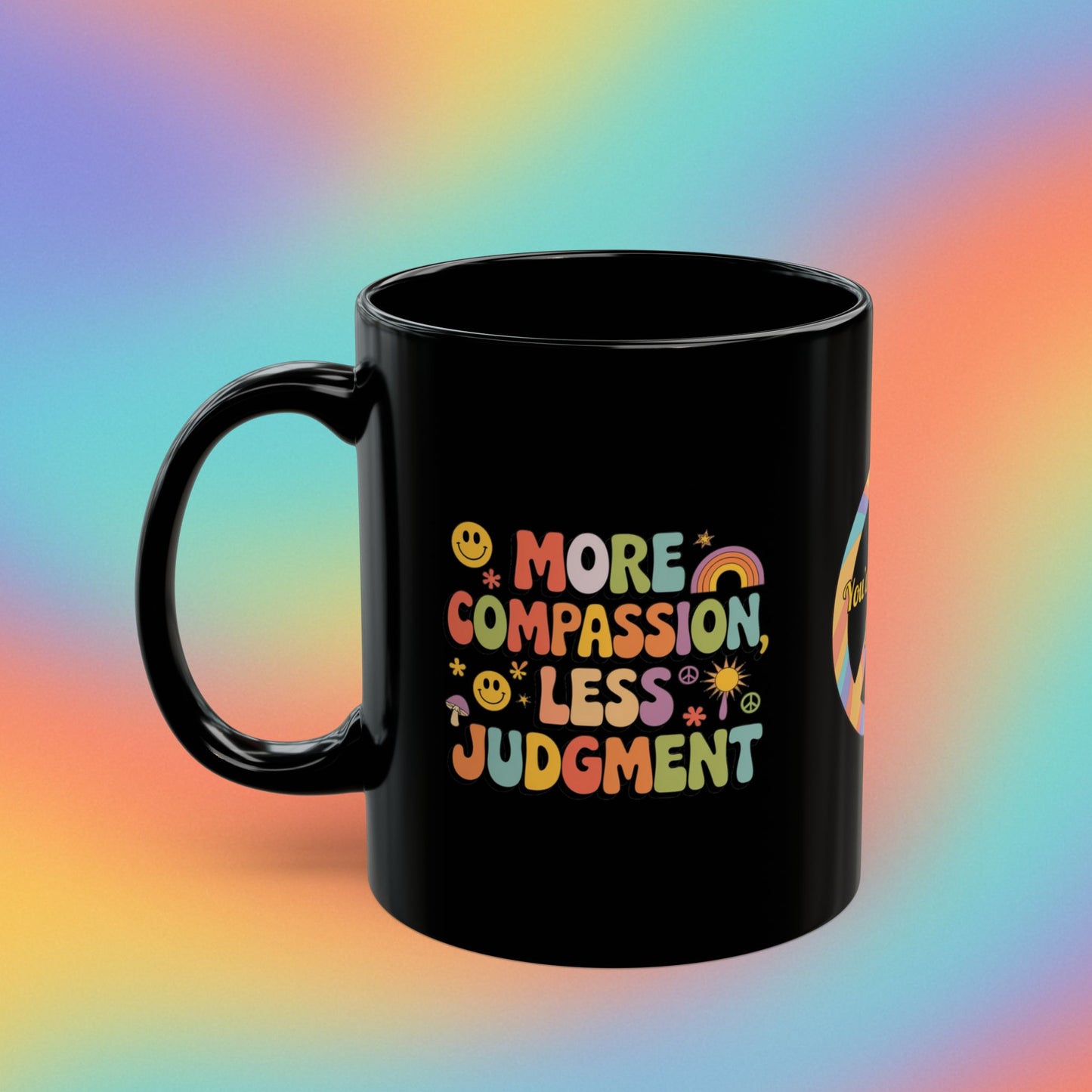 More Compassion, Less Judgment custom 70s mug, retro self-care & affirmations gift - MySisterIsASurvivor