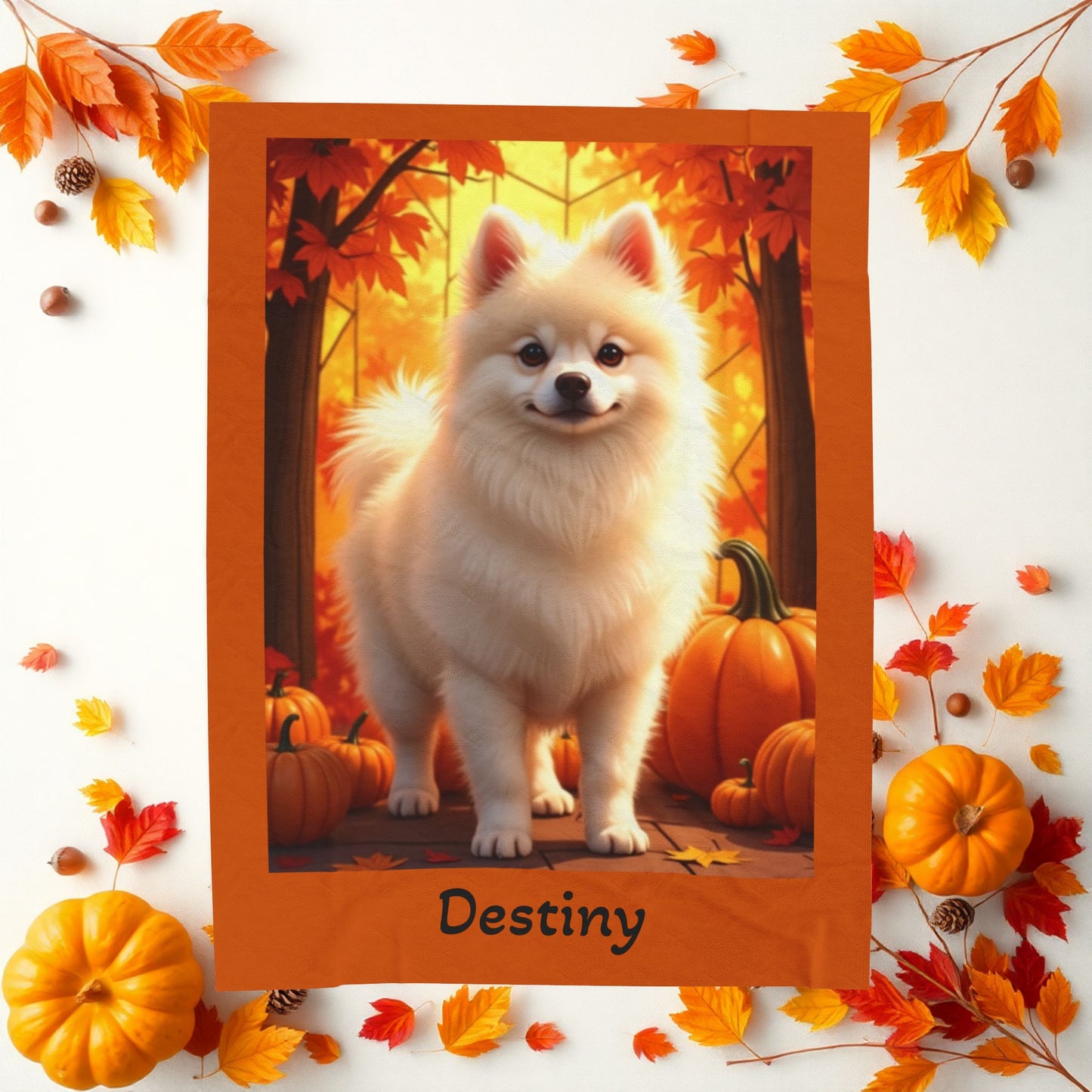 Cream Pomeranian velveteen plush blanket, fluffy dog throw blanket for pet owners, cozy home decor accent gift
