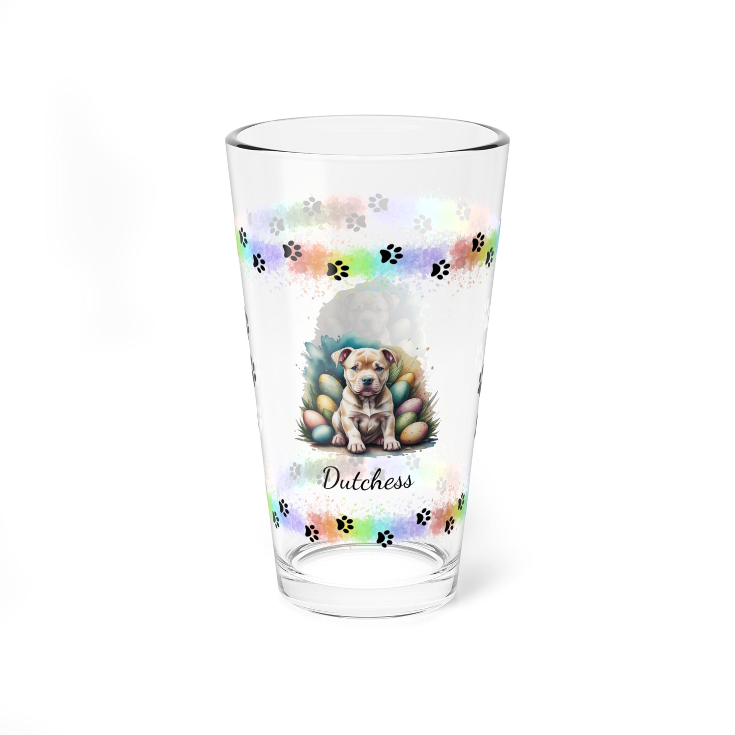 Pitbull (Tan) Personalized Easter Puppy 16oz Pint Glass - Custom Dog Design, Mental Health Gift, Easter Décor, and Festive Celebrations