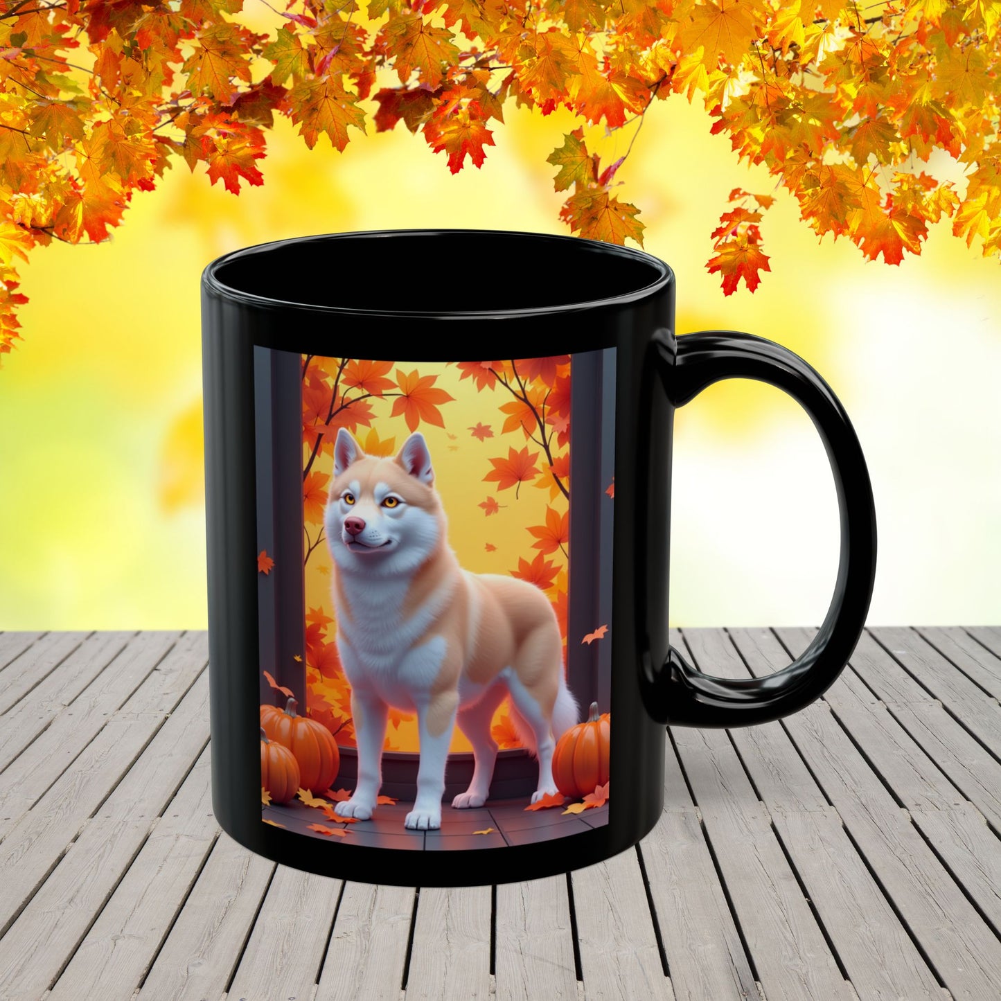 Siberian Husky Light Red (Amber Eyes) - Autumn coffee mug, custom dog lover gift for husky parents