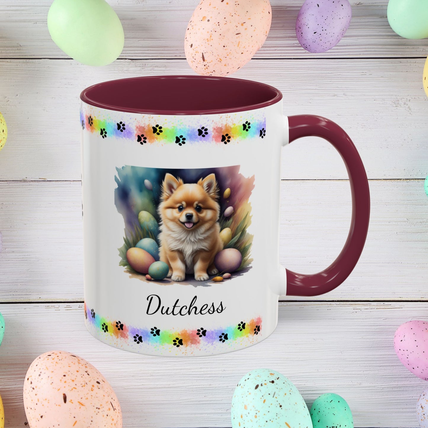 Pomeranian Orange Easter puppy coffee mug, personalized cute dog gift for mental health awareness and cozy drinks