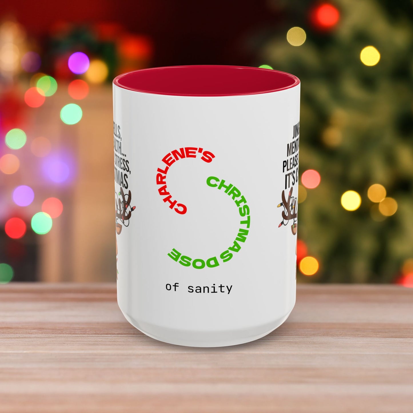 Jingle Bells, Mental Health... Please Don't Stress, It's Christmas - Fun Christmas Mug with Colorful Design and Accent Color