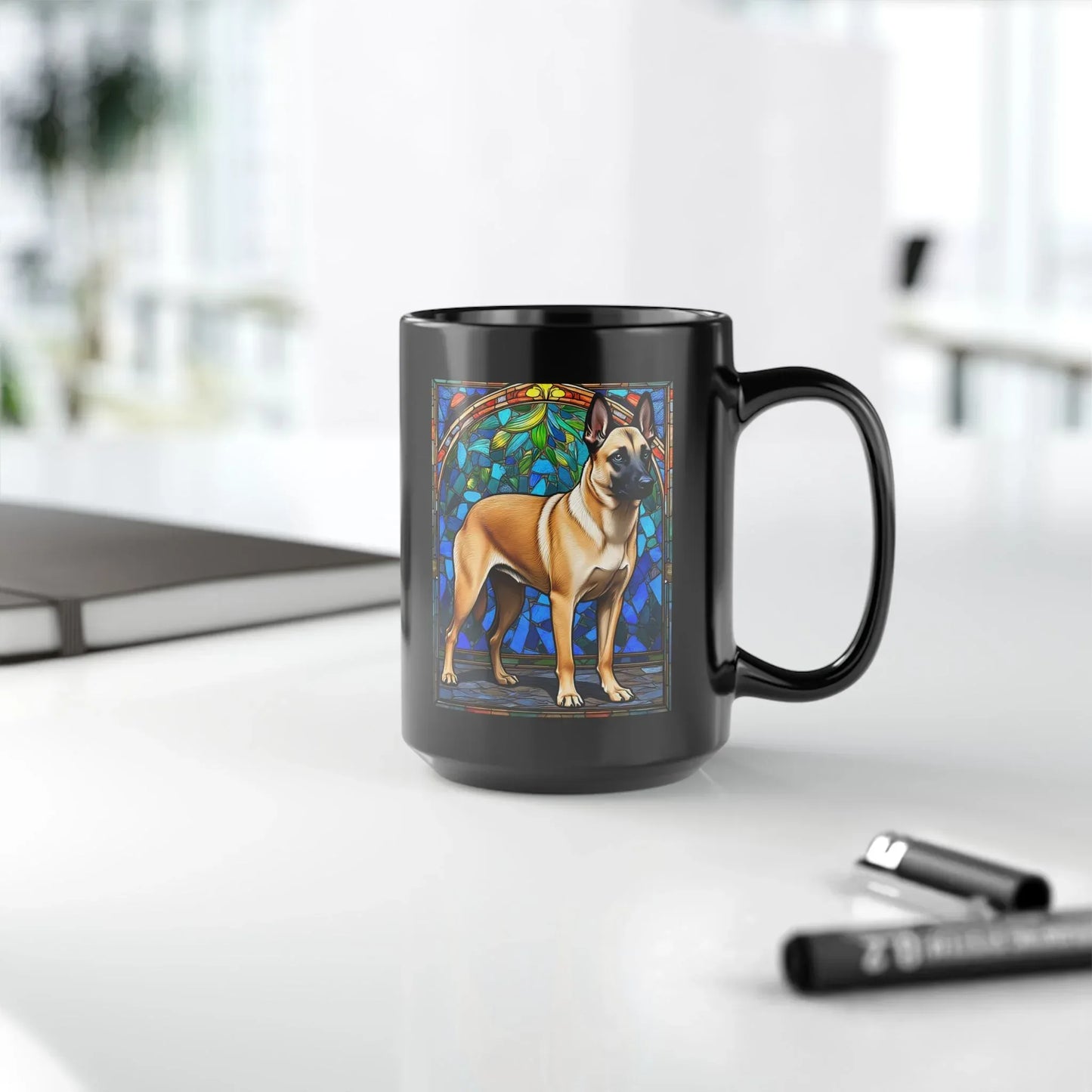 Shop our premium belgian malinois cream sable personalized mug with stained glass design 11oz 15oz from MySisterIsASurvivor.