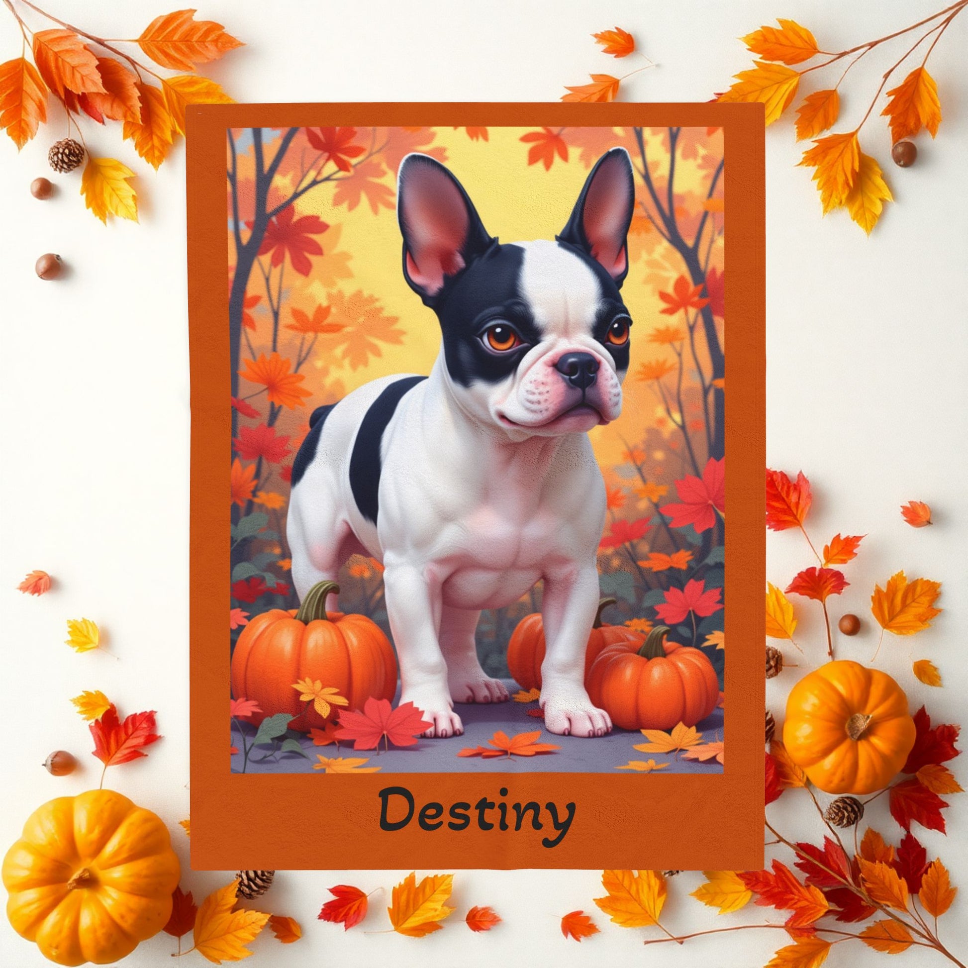 French Bulldog Black & Pied Coat Velveteen Blanket, Personalized Plush Dog Throw, Frenchie Lover Gift