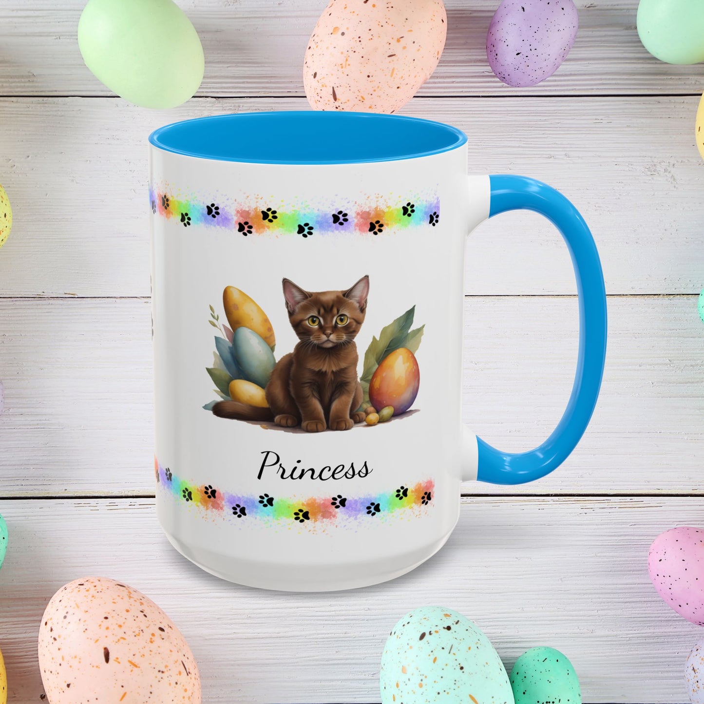 Burmese cute kitten Easter coffee mug, personalized cat gift, mental health support and festive drinkware