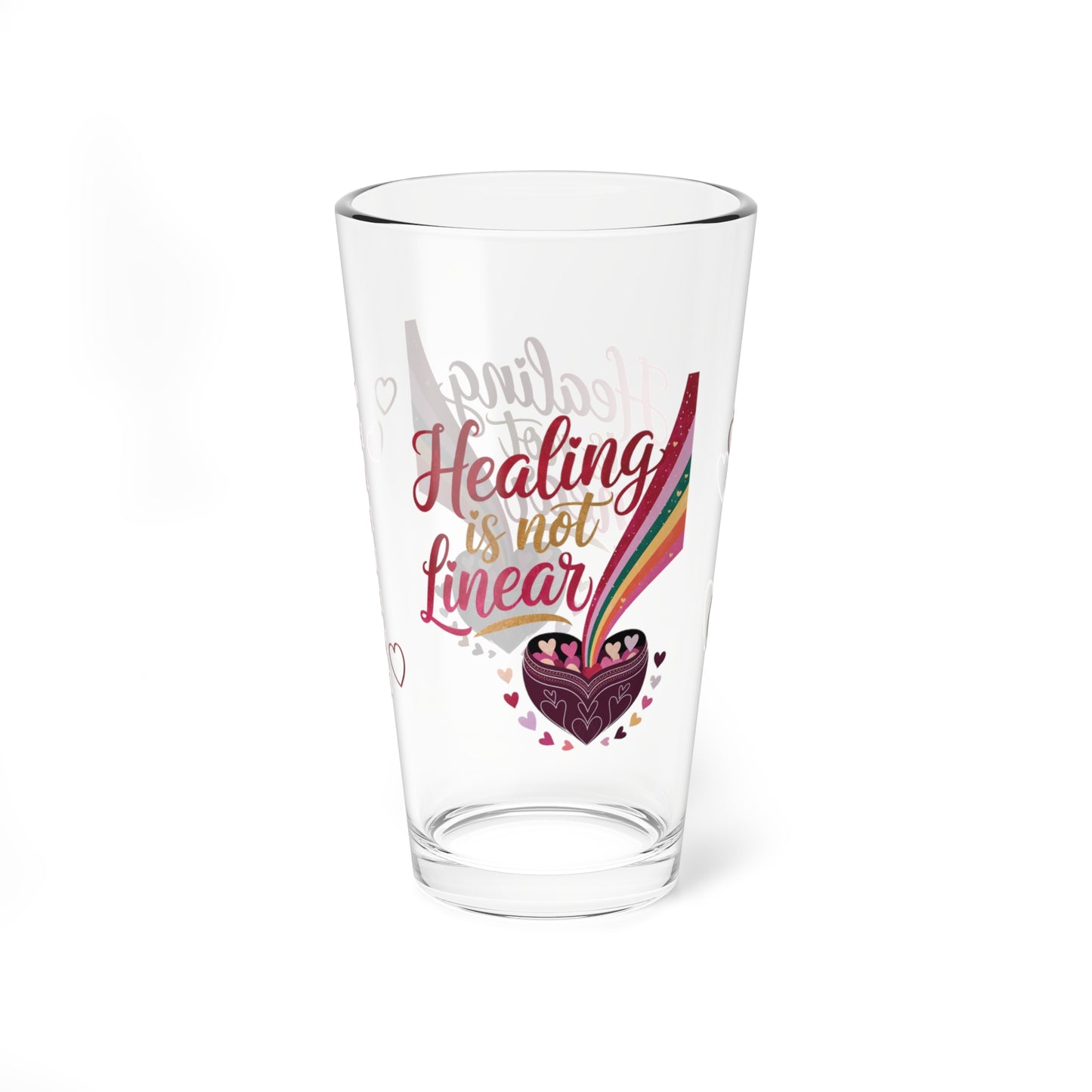 Healing is Not Linear: Personalized Valentine's Day Affirmation Pint Glass – Valentine's Day Self-Care Gift, Mindful Positivity Drinkware