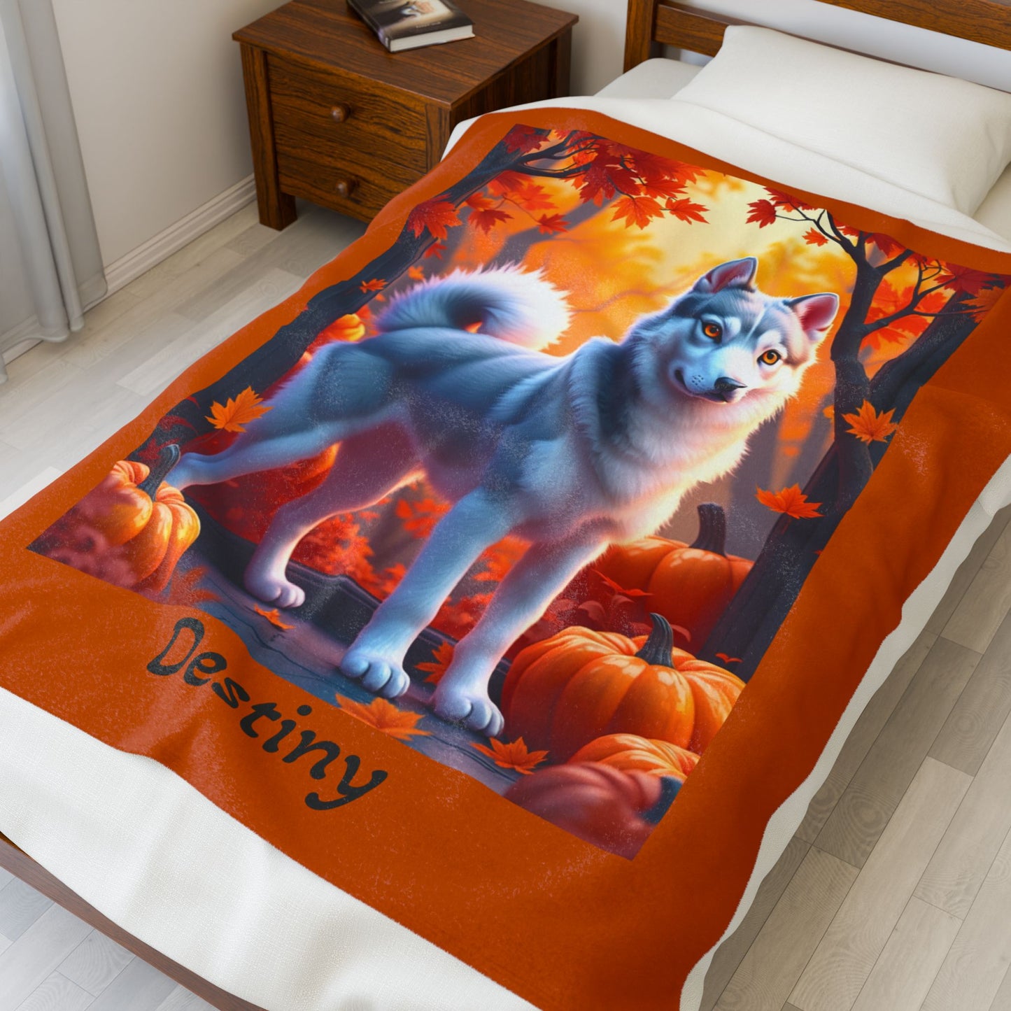 Silver Grey Husky amber eyes velveteen plush blanket, plush dog throw for Husky owners - MySisterIsASurvivor