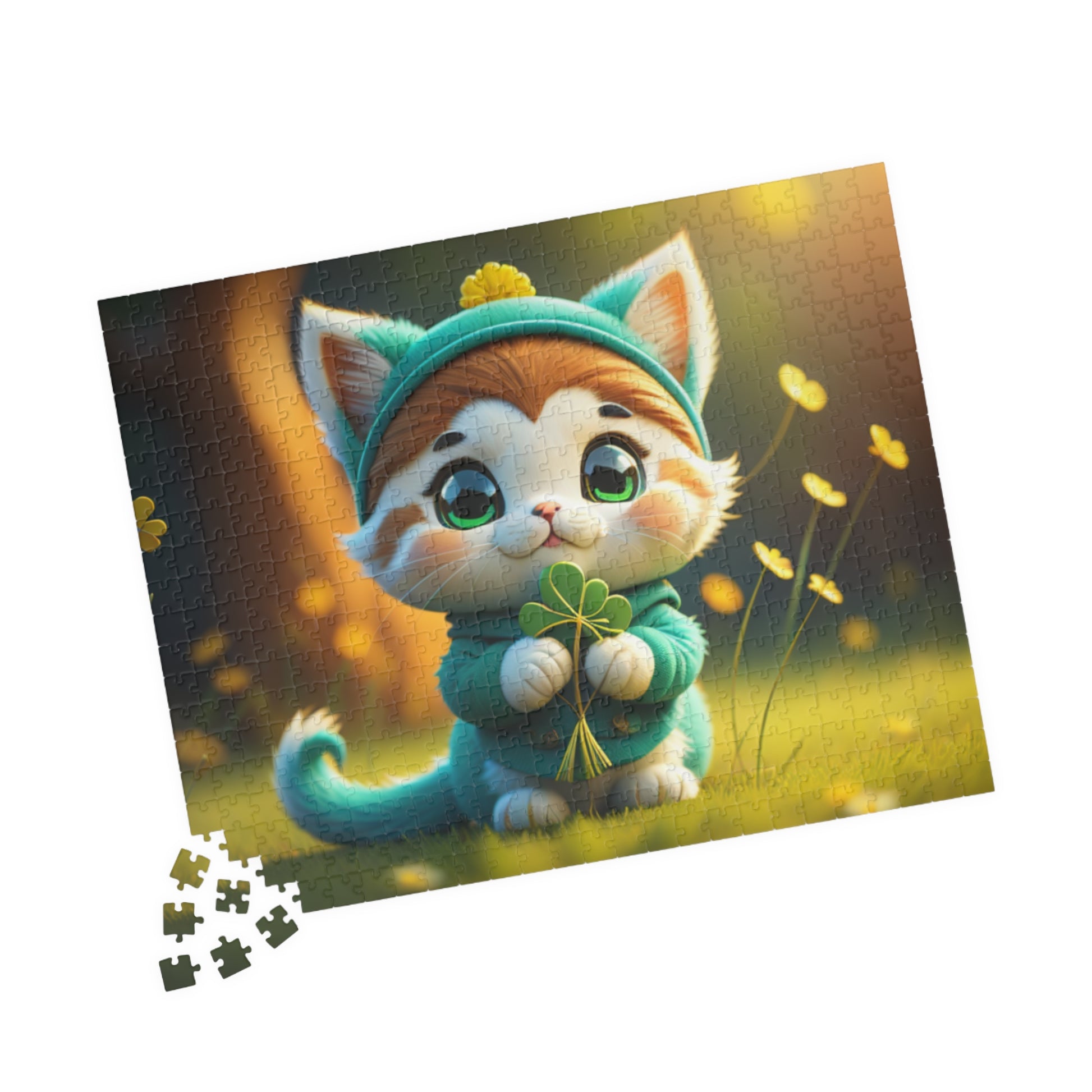 Serene Shamrock Kitty - St. Patrick's Day Mental Health Puzzle