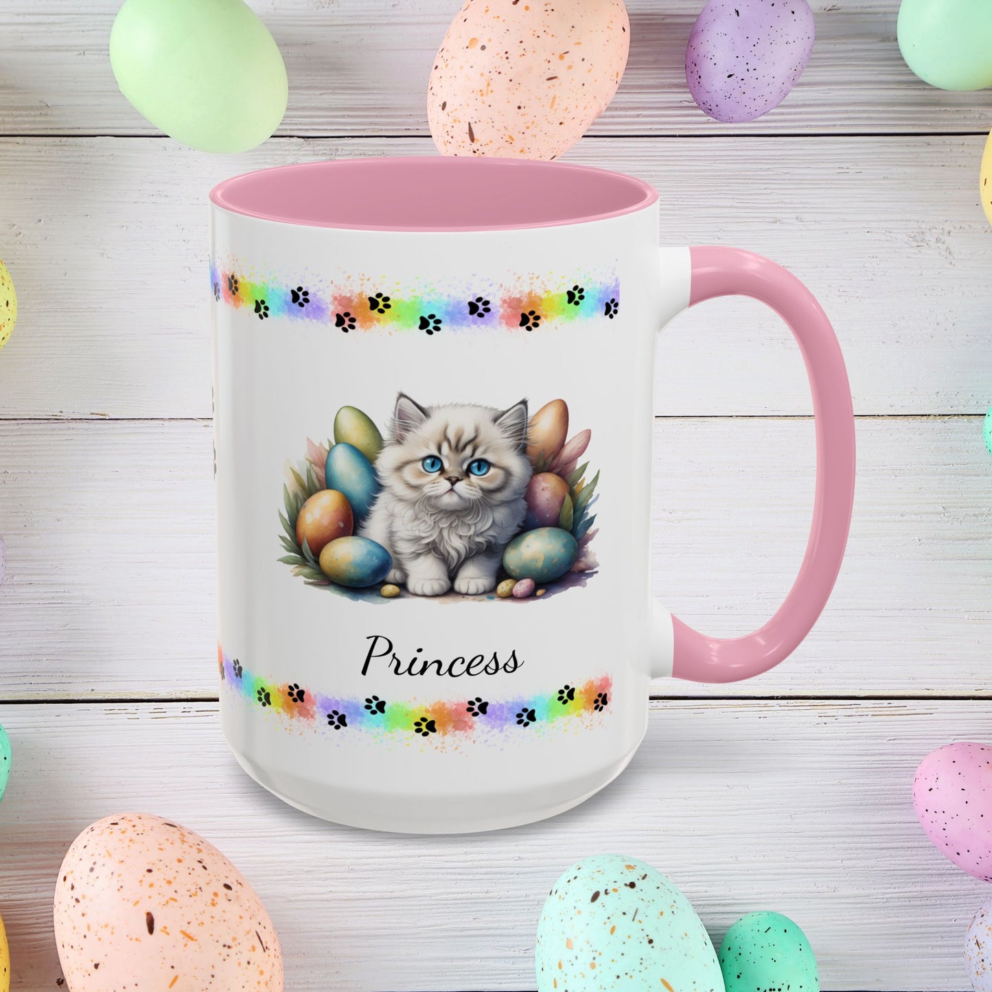 Persian Easter kitten coffee mug, personalized cute cat gift, mental health support and festive drinkware