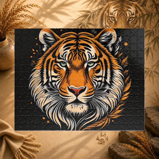 Bold Resilience - Fierce Bengal Tiger Portrait Jigsaw Puzzle in Dramatic Dark Illustration Style