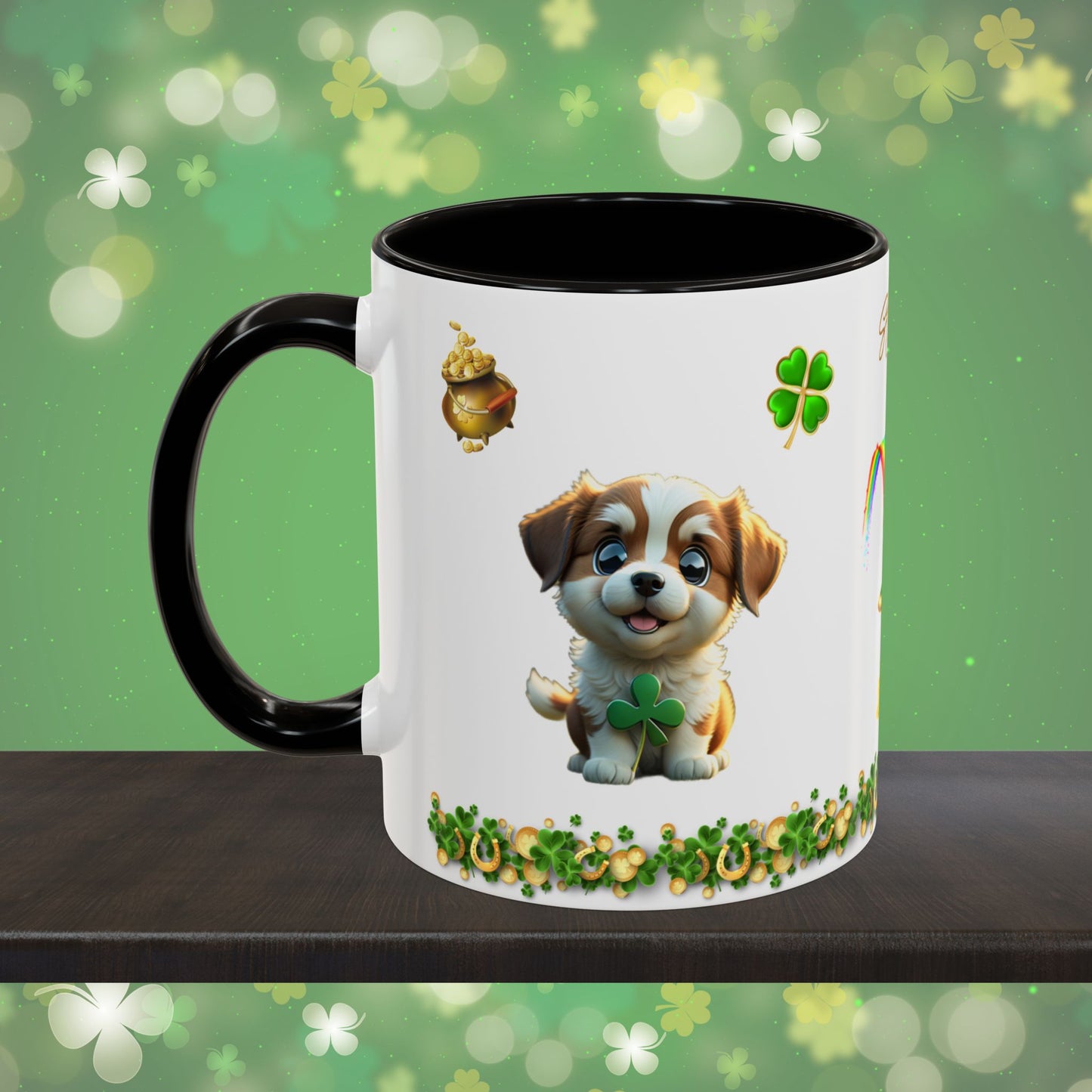 Clover Cuddles Canine: St. Patrick's Day Two-Tone Coffee Mug - Festive Ceramic Mug for Positivity & Mindfulness