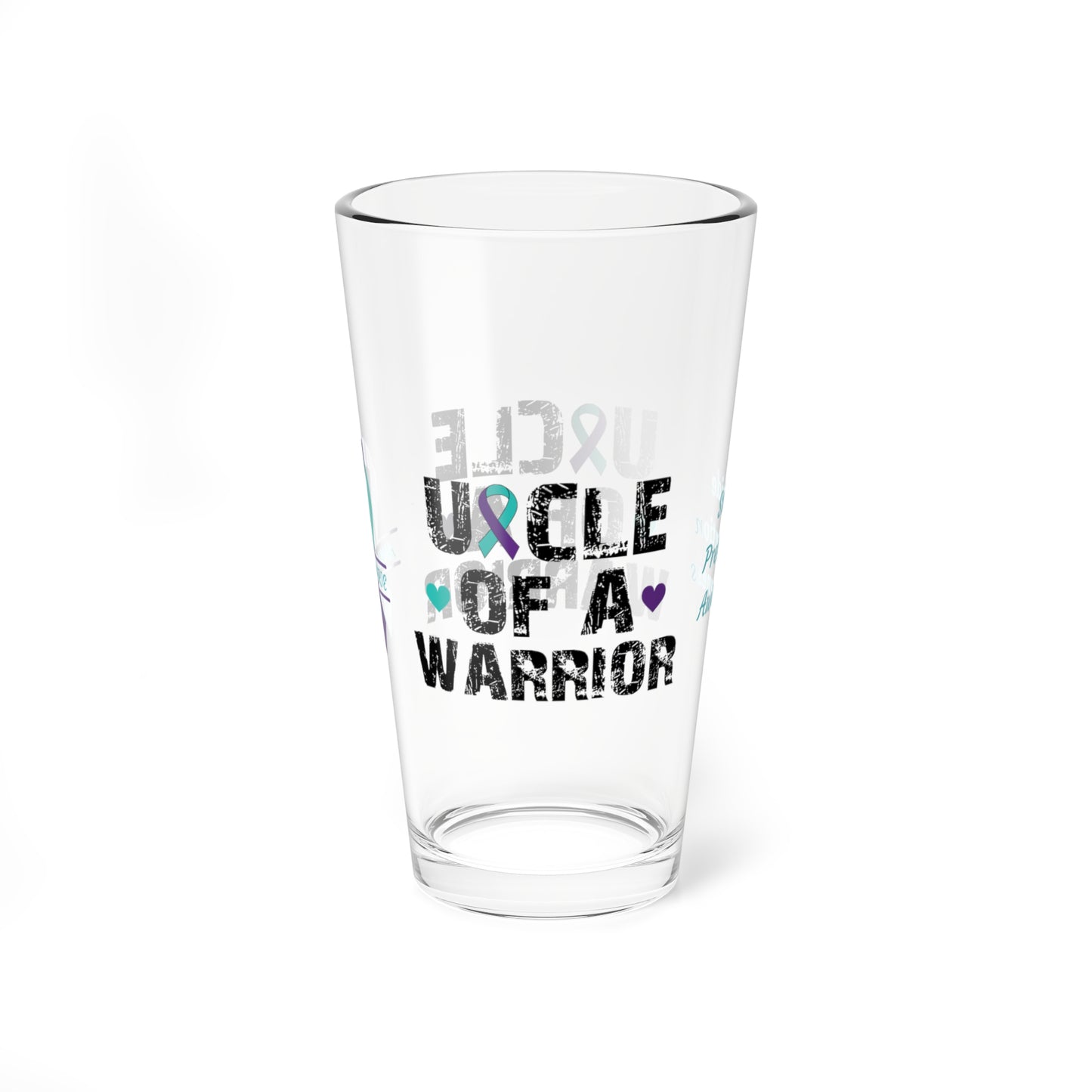 Uncle of a Warrior: Personalized Suicide Prevention Awareness Warrior Pint Glass - Proud Family Member