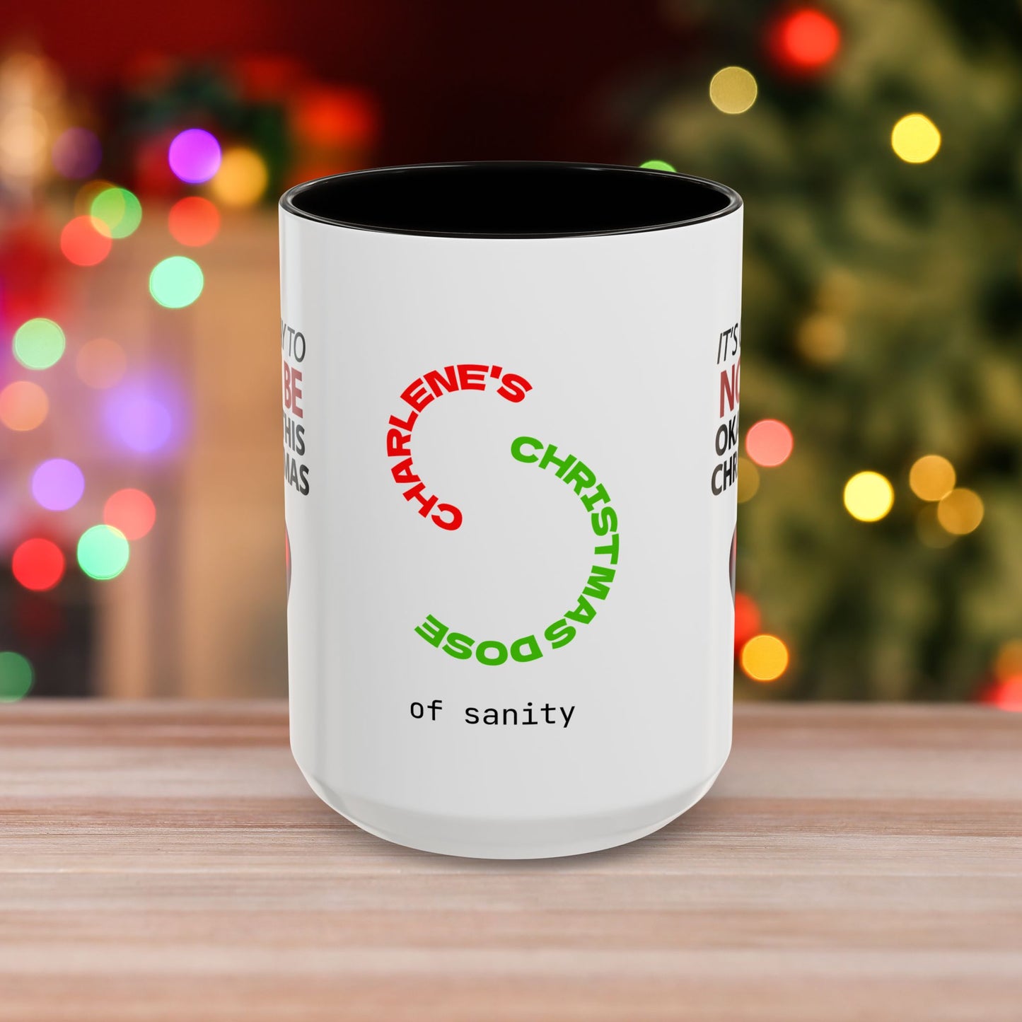 It's Okay to Not Be Okay This Christmas Mug - Personalized Christmas Mental Wellness Mug, Supportive Holiday Gift with Accent Color