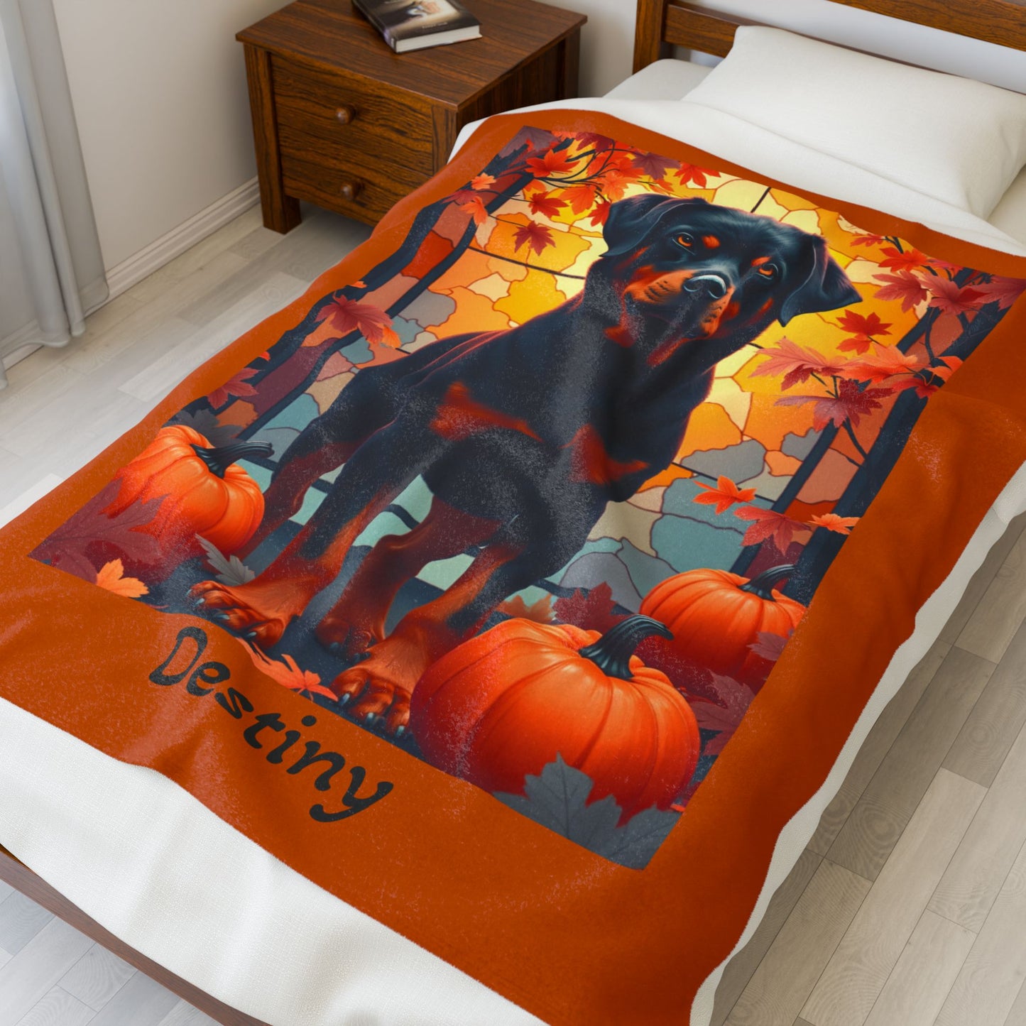 Black and Rust Rottweiler velveteen plush blanket, cozy personalized dog throw for loyal Rottie fans - MySisterIsASurvivor