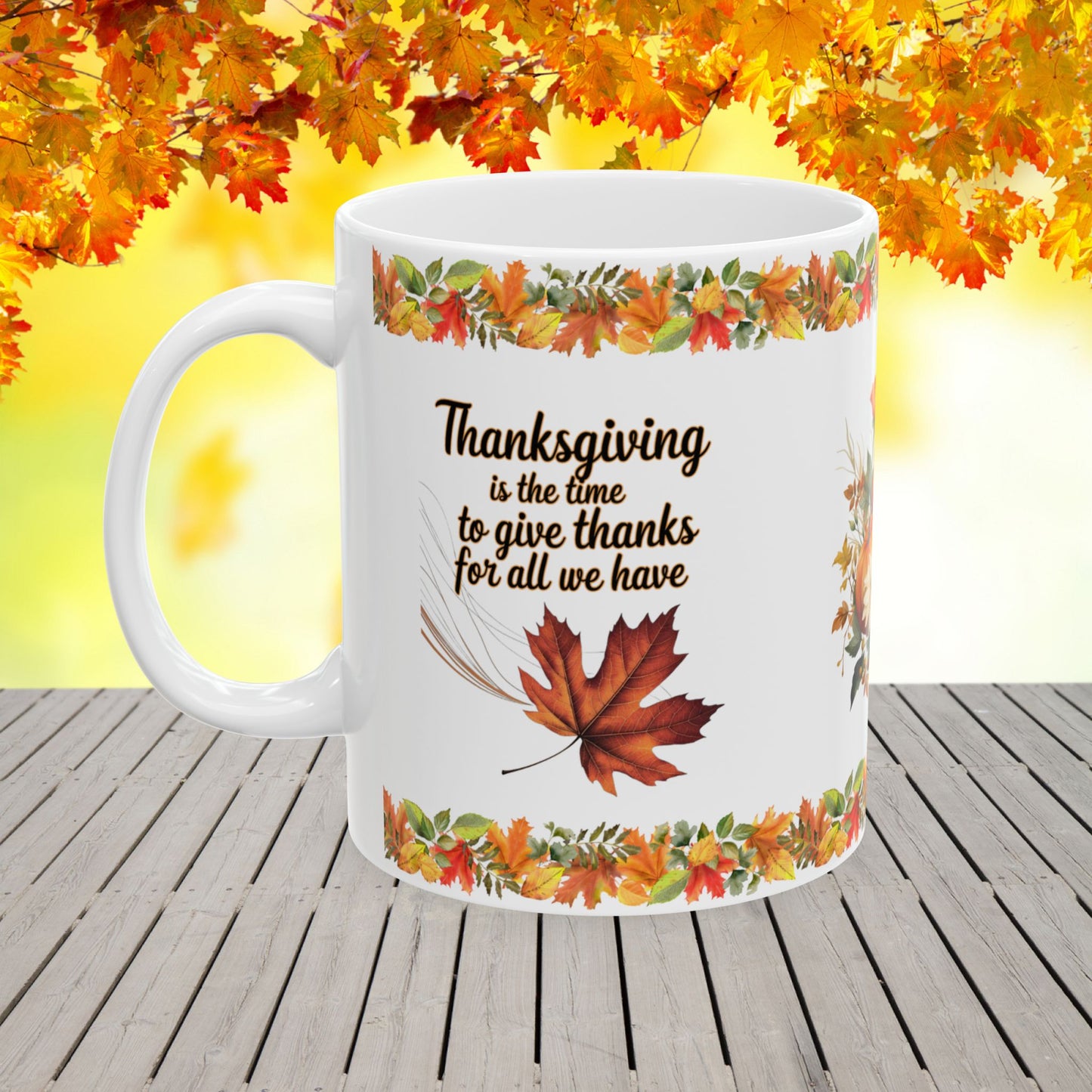 Thanksgiving Ceramic Mug with "Give Thanks for All You Have" for Reflection and Appreciation
