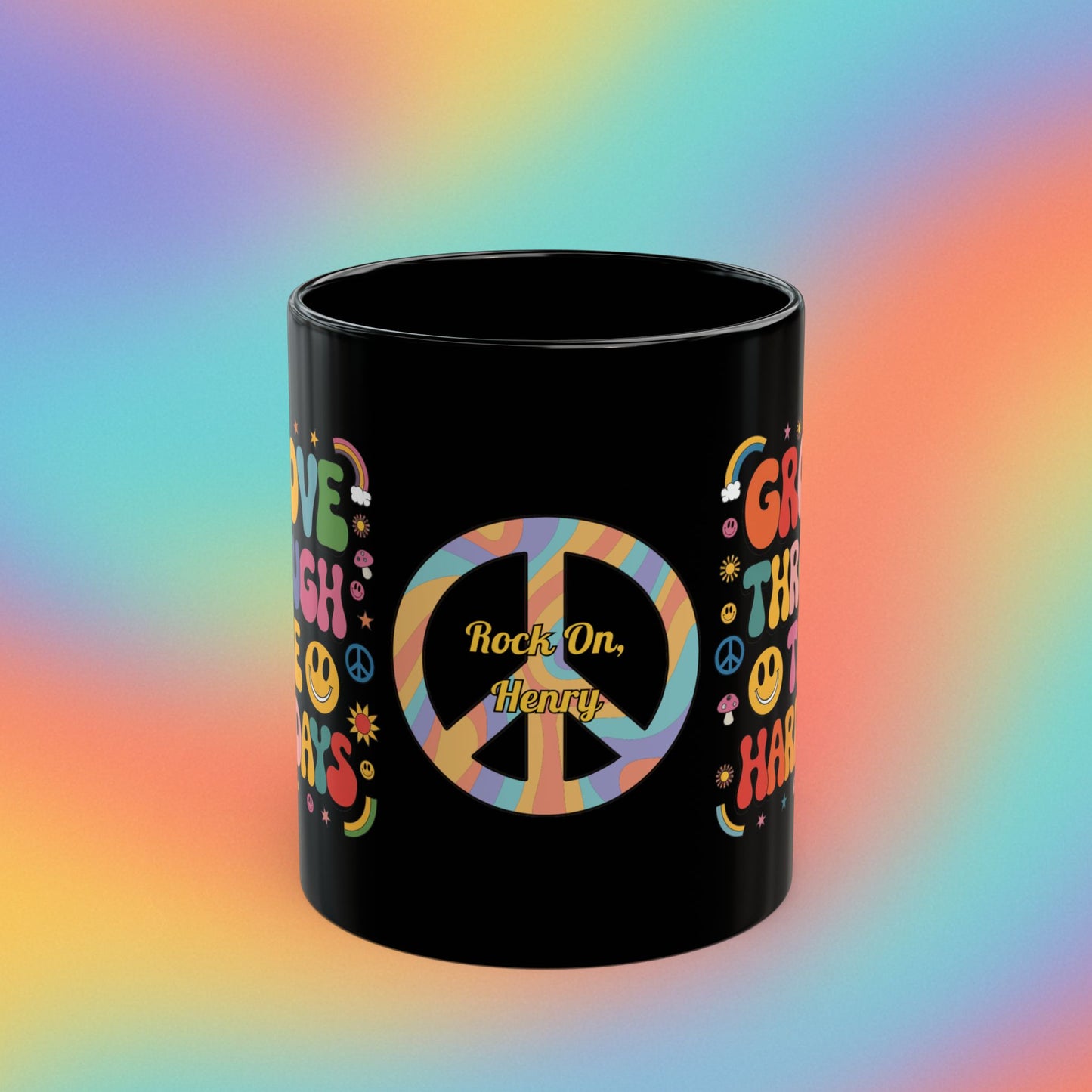 Groove Through Hard Days retro 70s coffee mug, mental wellness self-care gift - MySisterIsASurvivor