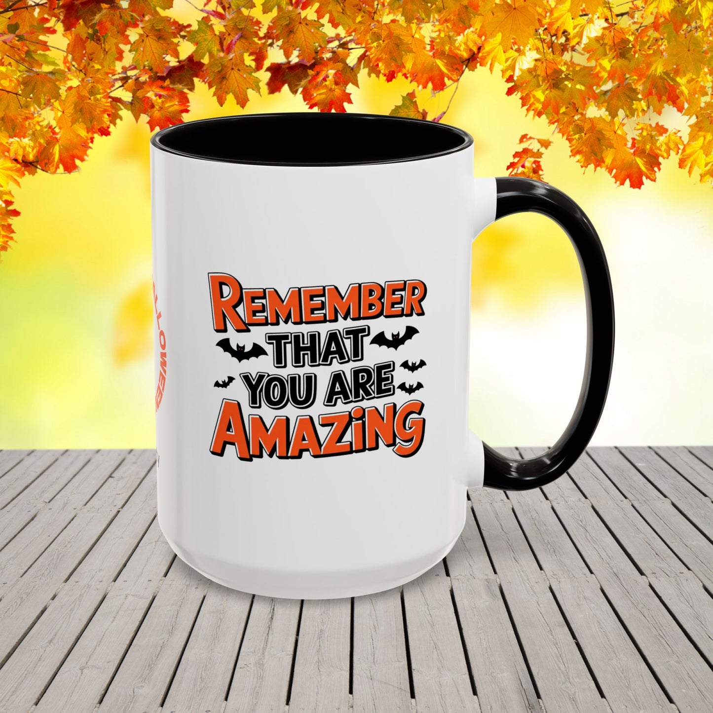 Halloween mental health mug with “You Are Amazing” quote, personalized with name, inspiring self-esteem gift.