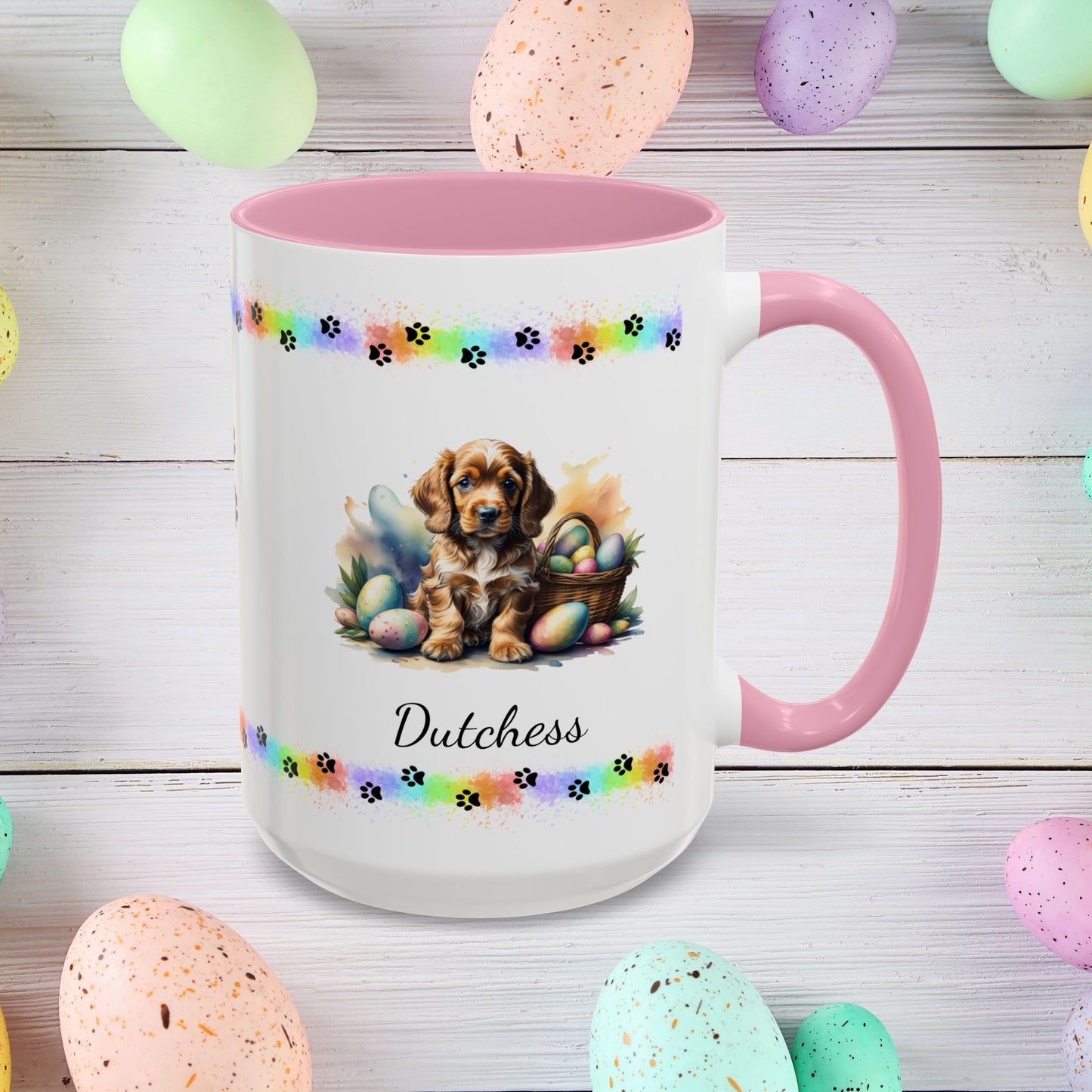Cocker Spaniel Golden Easter puppy coffee mug, personalized cute dog gift for mental health support and comfort