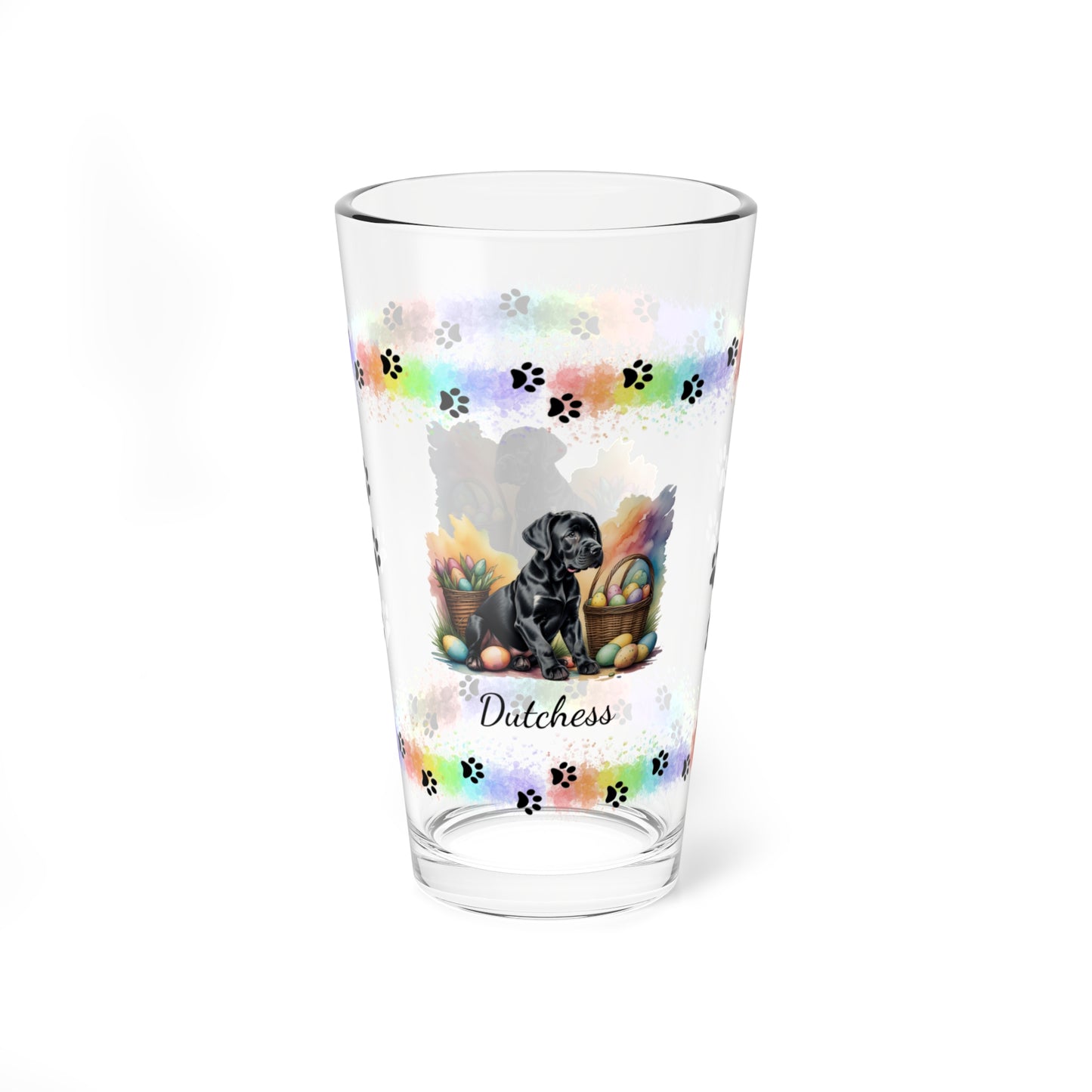 Great Dane (Black) Personalized Easter Puppy 16oz Pint Glass - Custom Dog Design, Mental Health Gift, Easter Décor, and Festive Celebrations