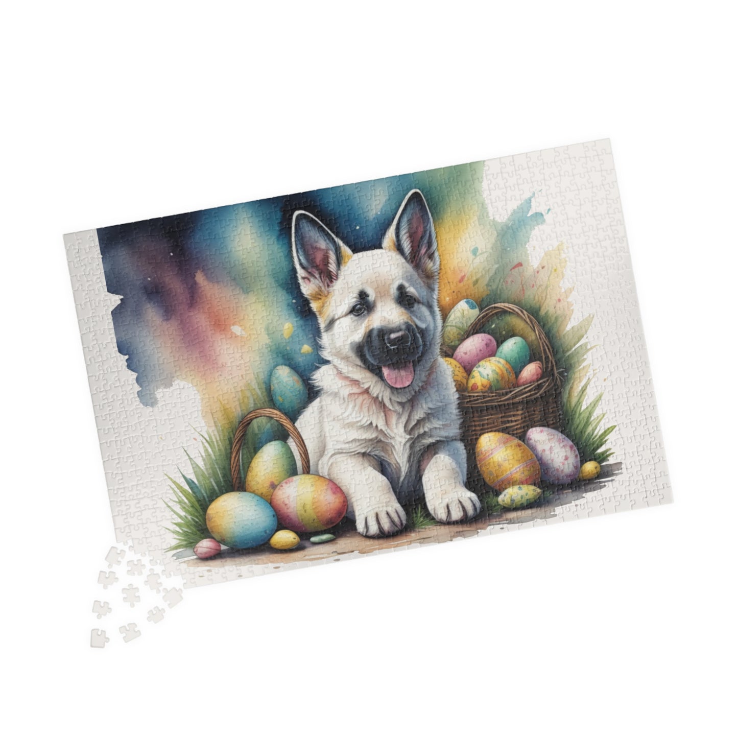 German Shepherd (White) Easter Puppy Puzzle - Dog Lovers, Mental Health Benefits, Holiday Fun, Mindfulness, Stress Relief, Festive Gift