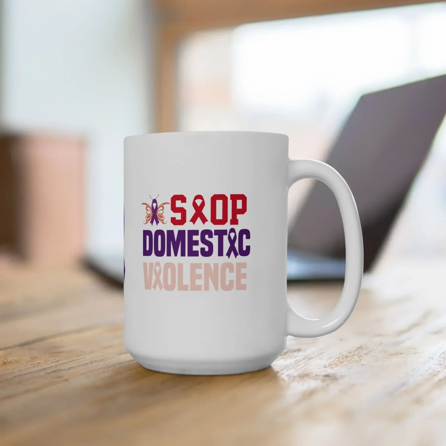 Shop our premium stop domestic violence ceramic mug 11oz 15oz from MySisterIsASurvivor.