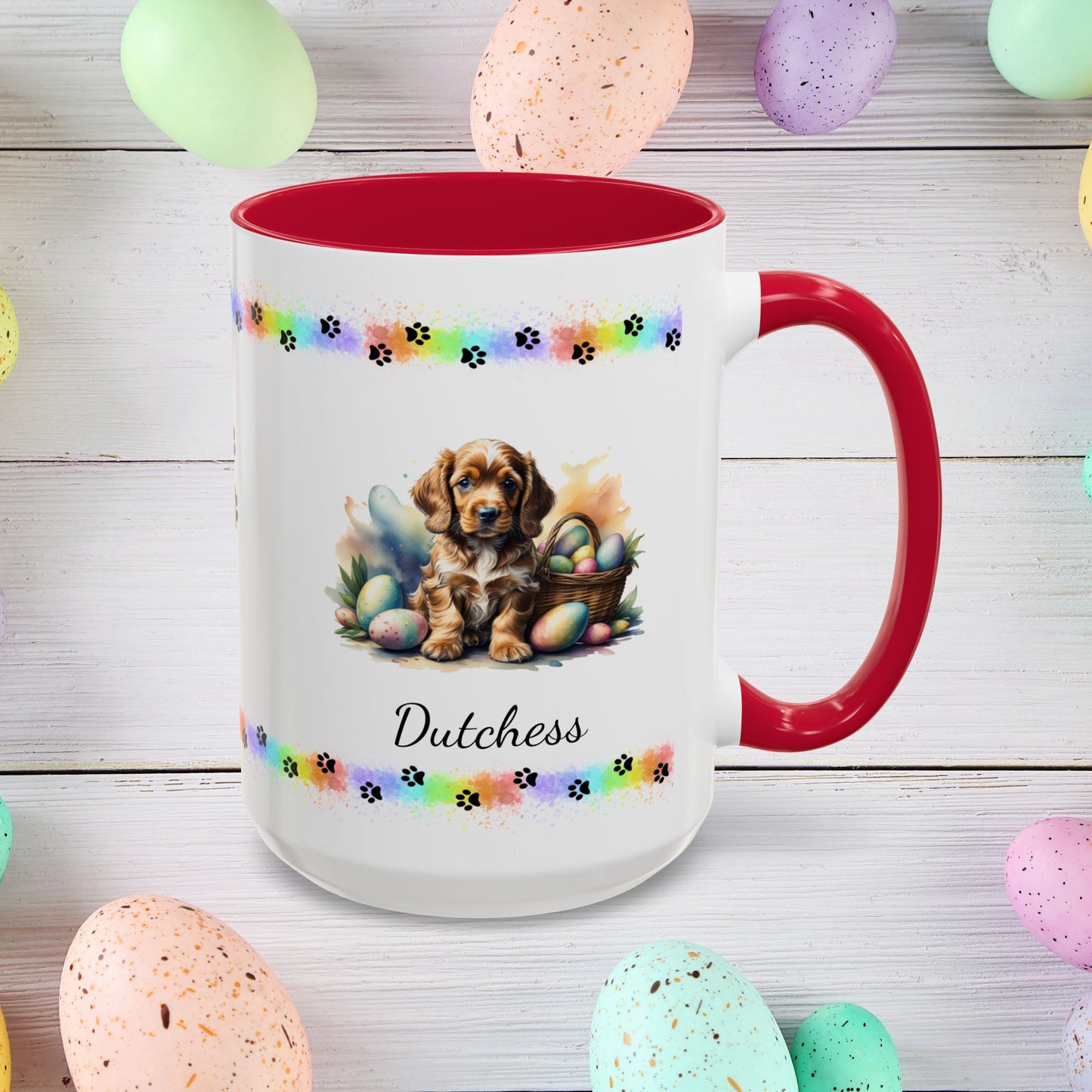 Cocker Spaniel Golden Easter puppy coffee mug, personalized cute dog gift for mental health support and comfort