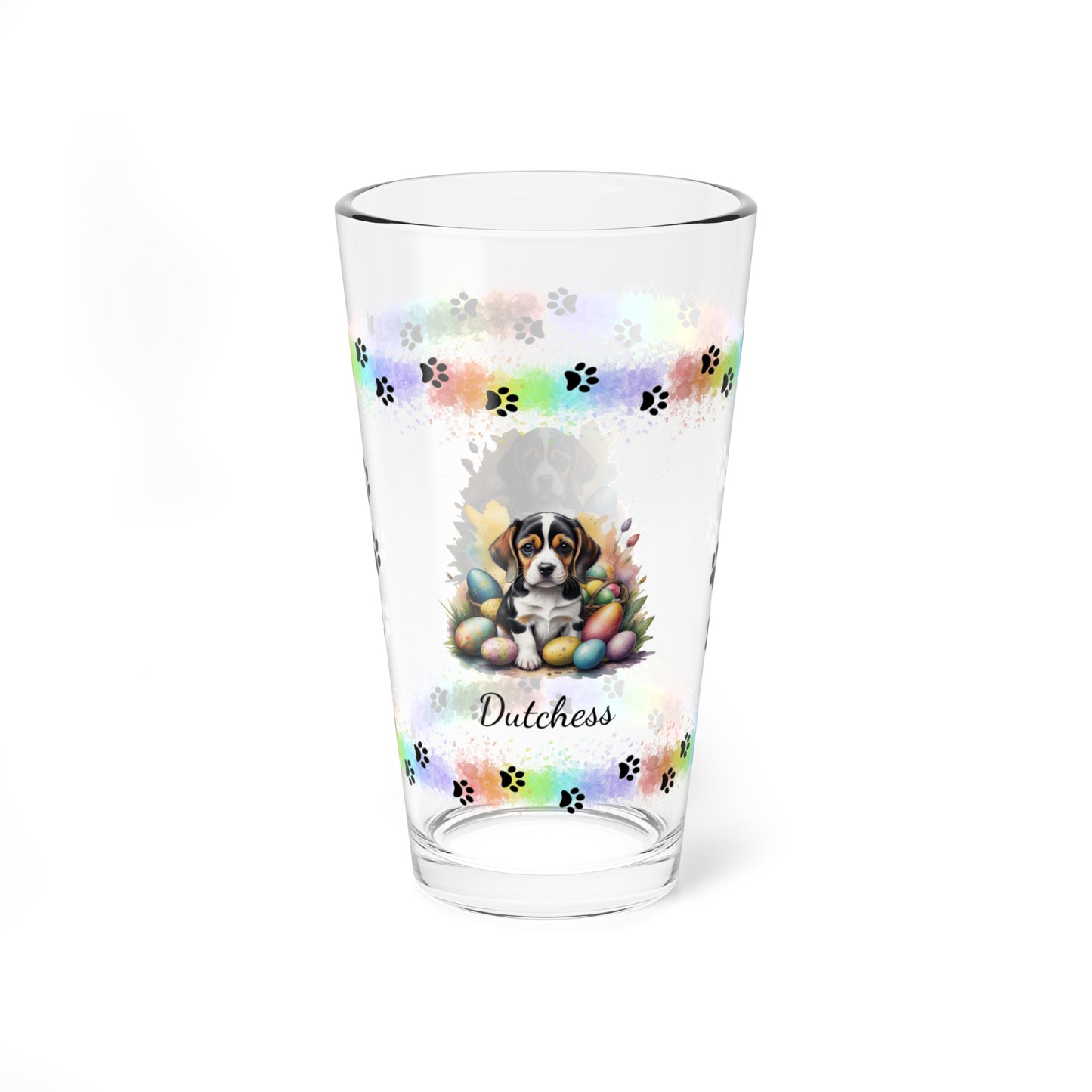 Beagle Personalized Easter Puppy 16oz Pint Glass - Custom Dog Design, Mental Health Gift, Easter Décor, and Festive Celebrations