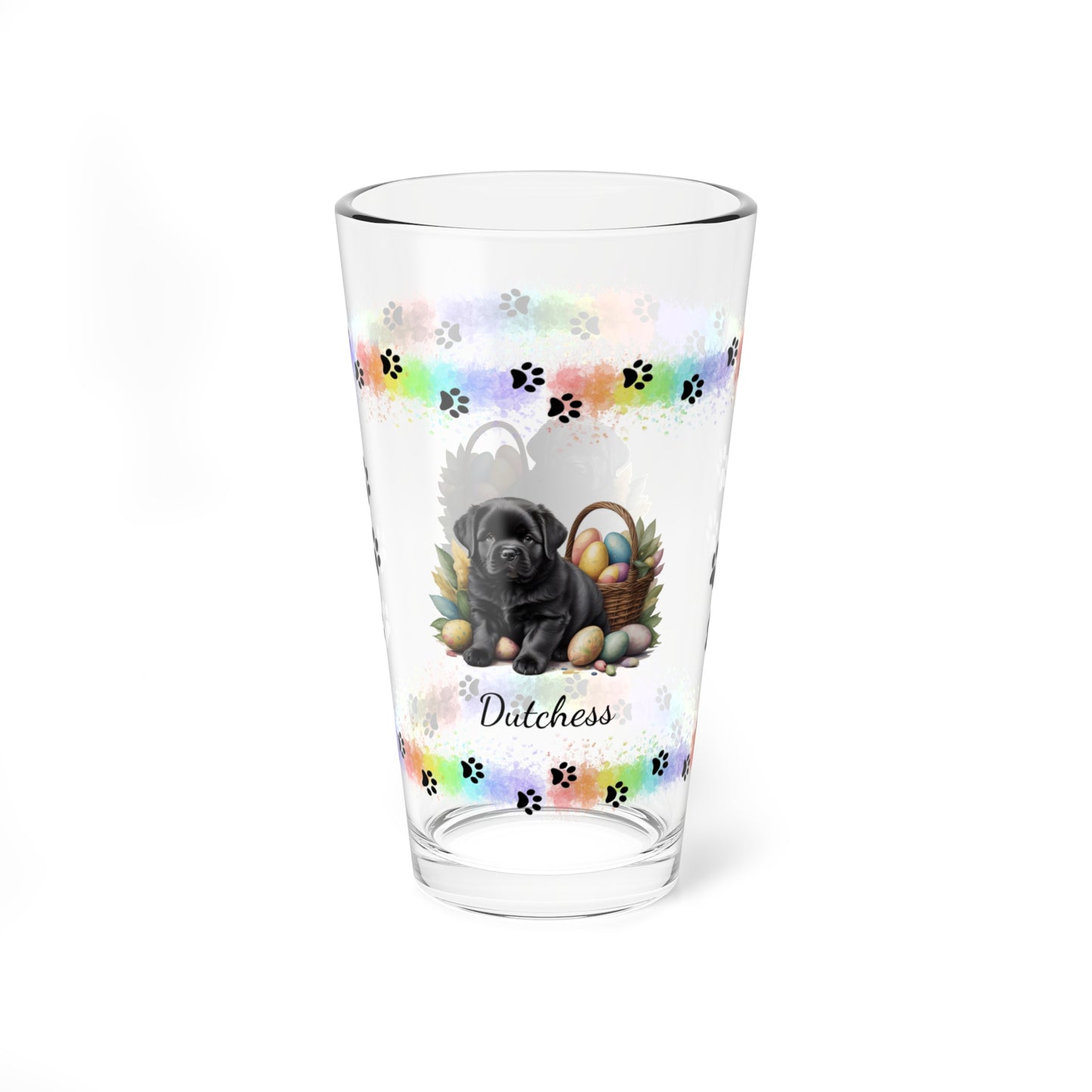 Newfoundland (Black) Personalized Easter Puppy 16oz Pint Glass - Custom Dog Design, Mental Health Gift, Easter Décor, and Festive Celebrations