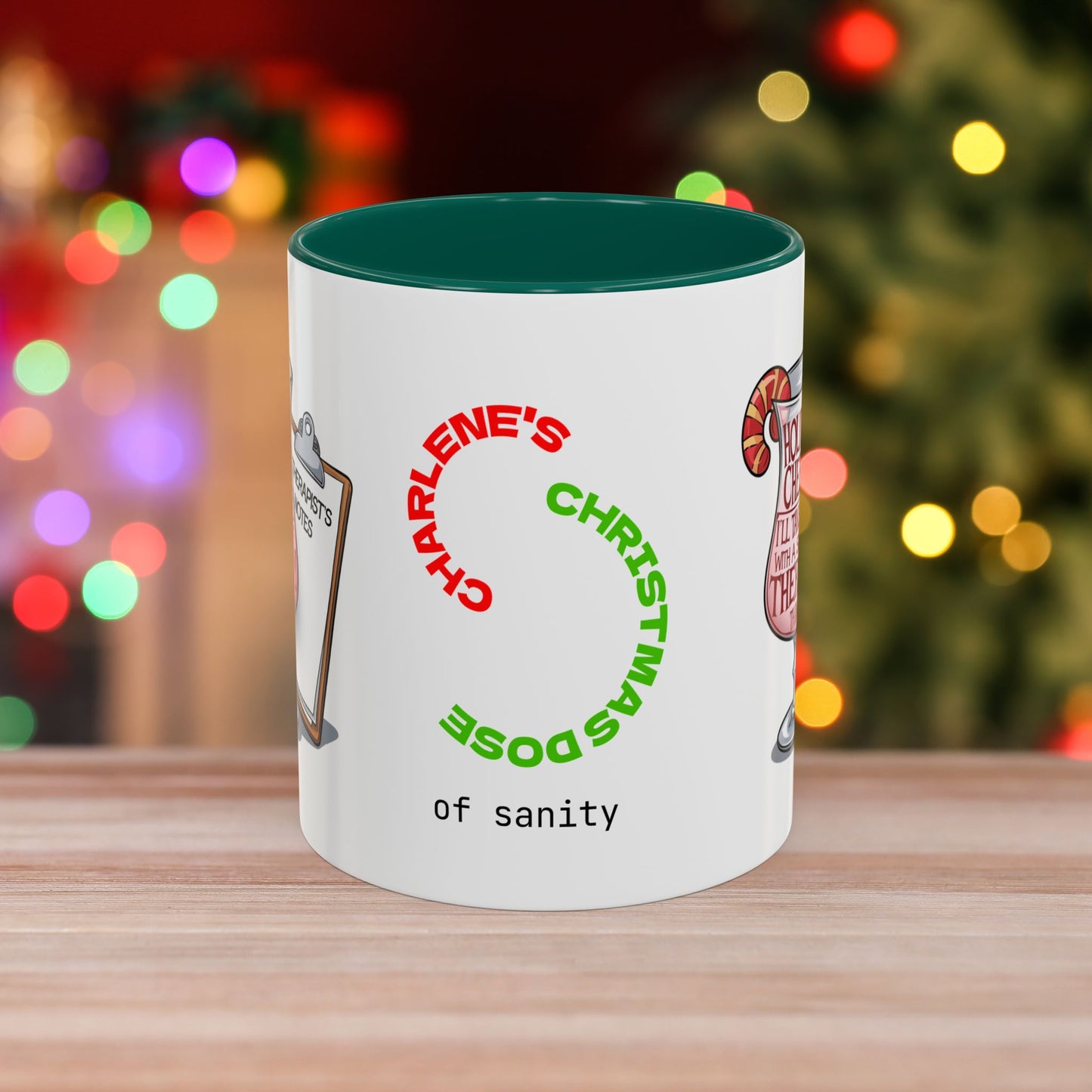 Holiday Cheer? I'll Take Mine With A Side Of Therapy, Thanks - Fun Christmas Mug with Colorful Design and Accent Color