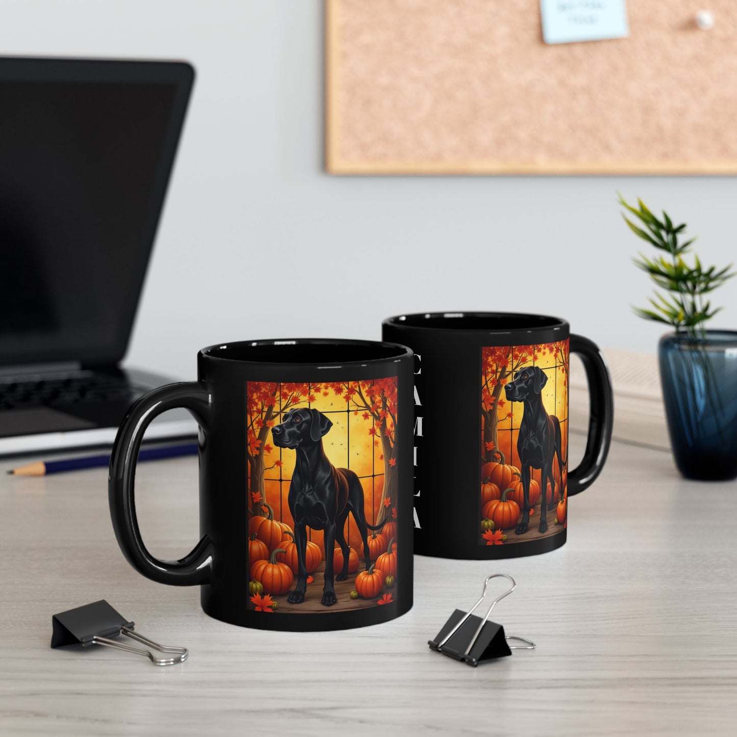 Great Dane Black - Autumn coffee mug, personalized dog lover fall drinkware for Great Dane owners