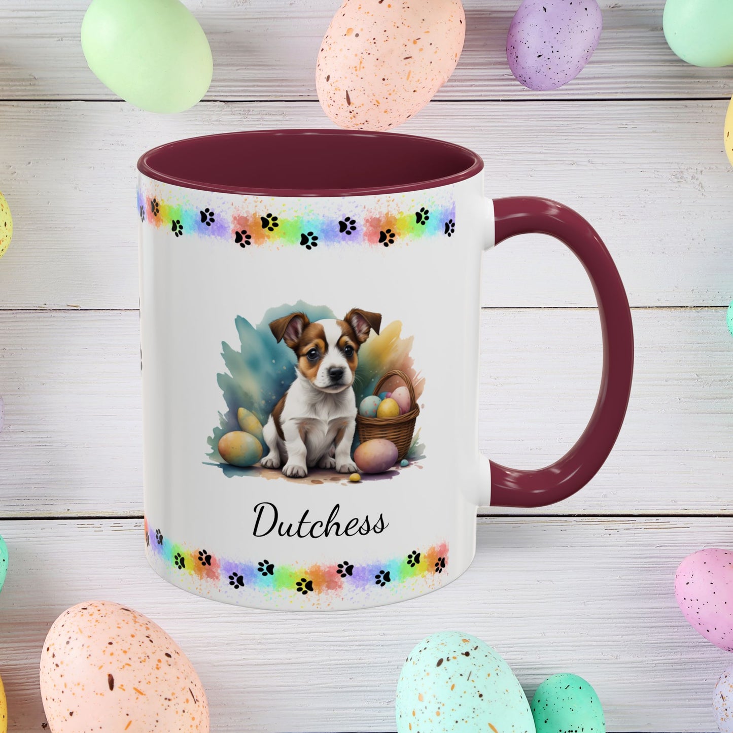 Jack Russell Terrier Brown & White Easter puppy coffee mug, personalized cute dog coffee cup gift for mental health support